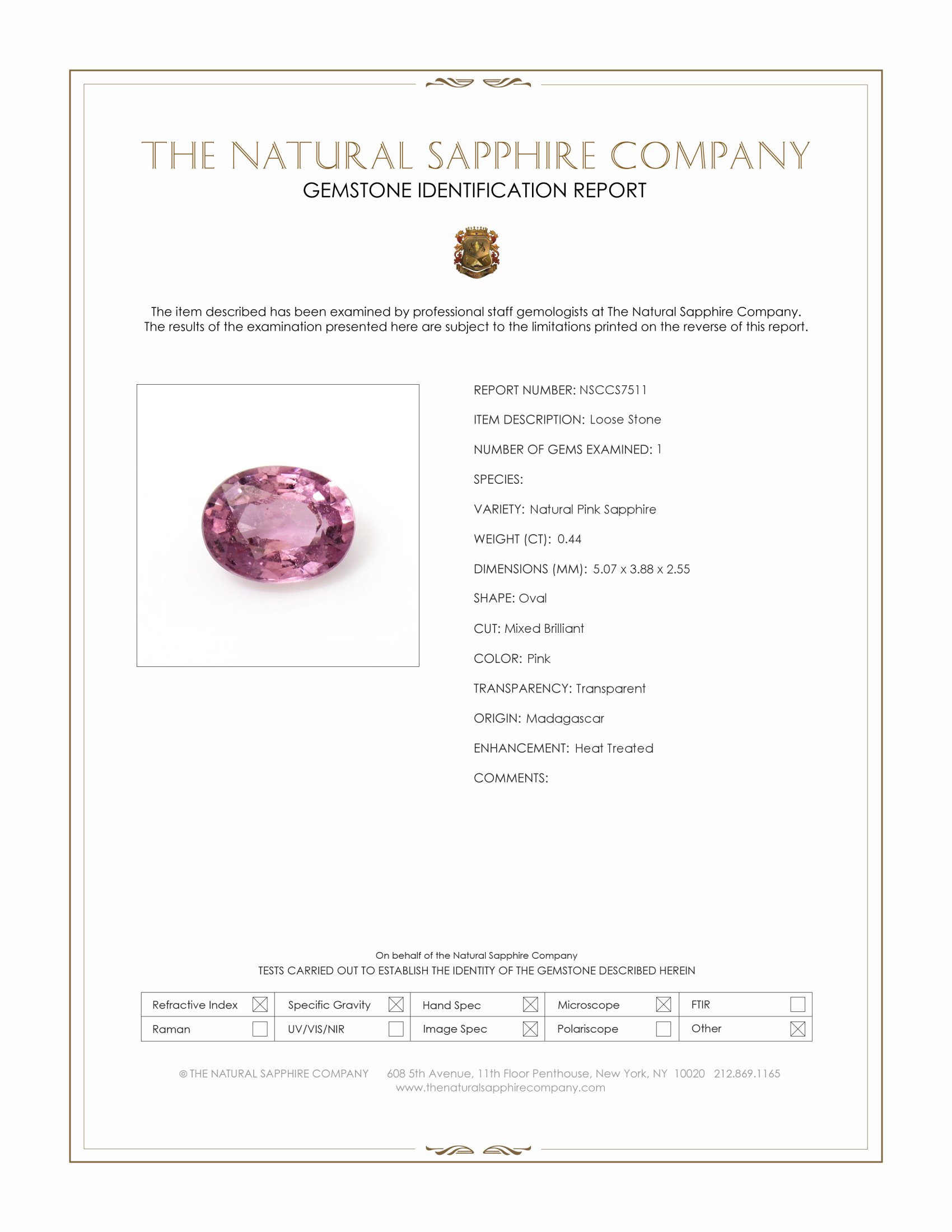 0.44 Ct. Pink Sapphire from Madagascar