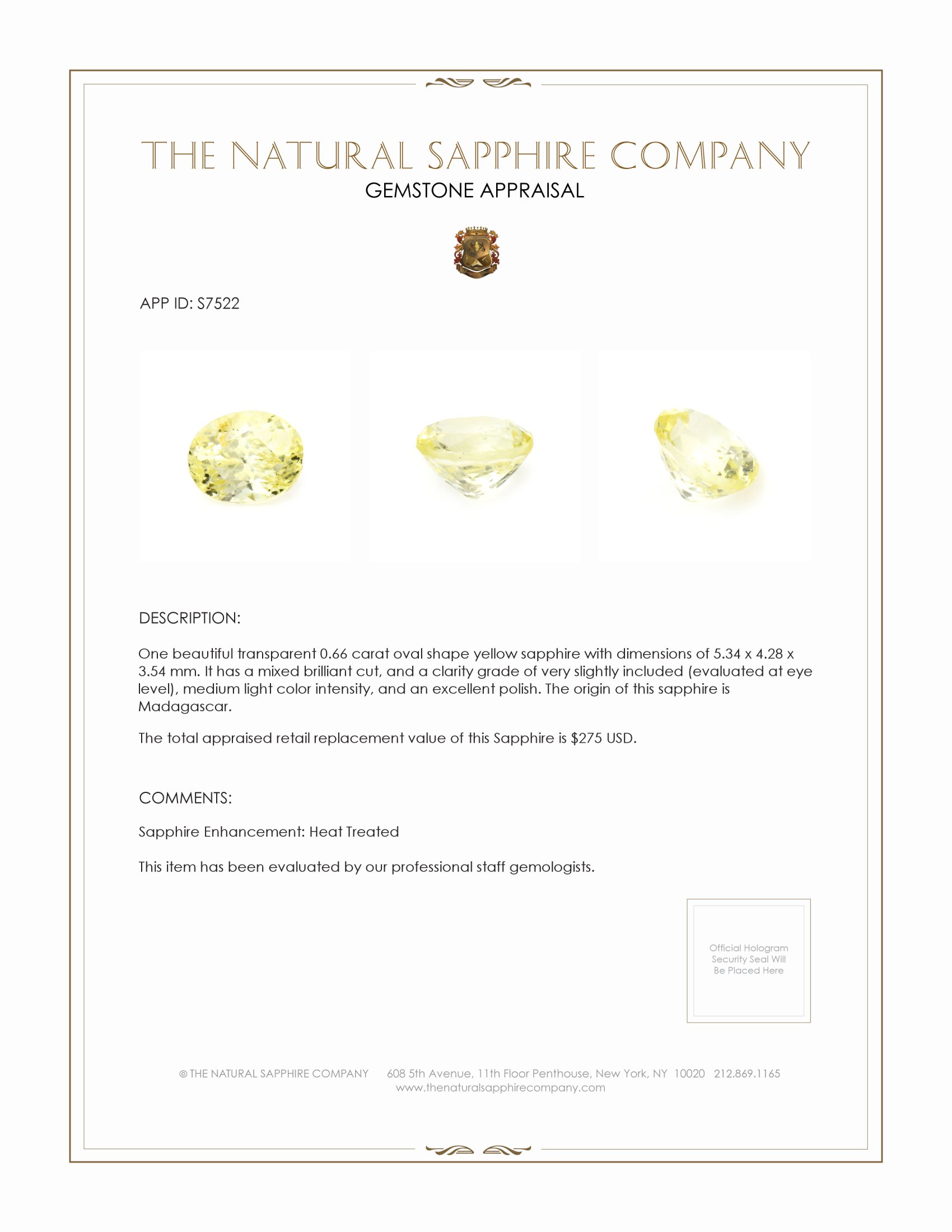 0.66 Ct. Yellow Sapphire from Madagascar