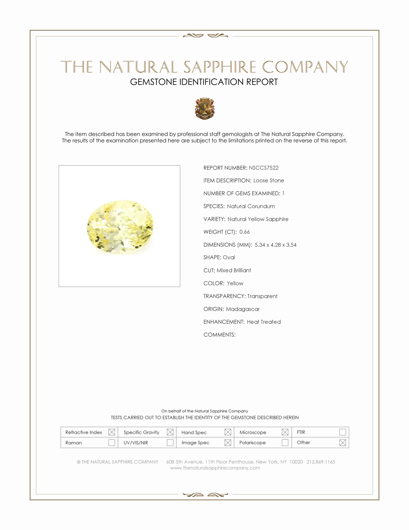 0.66 Ct. Yellow Sapphire from Madagascar