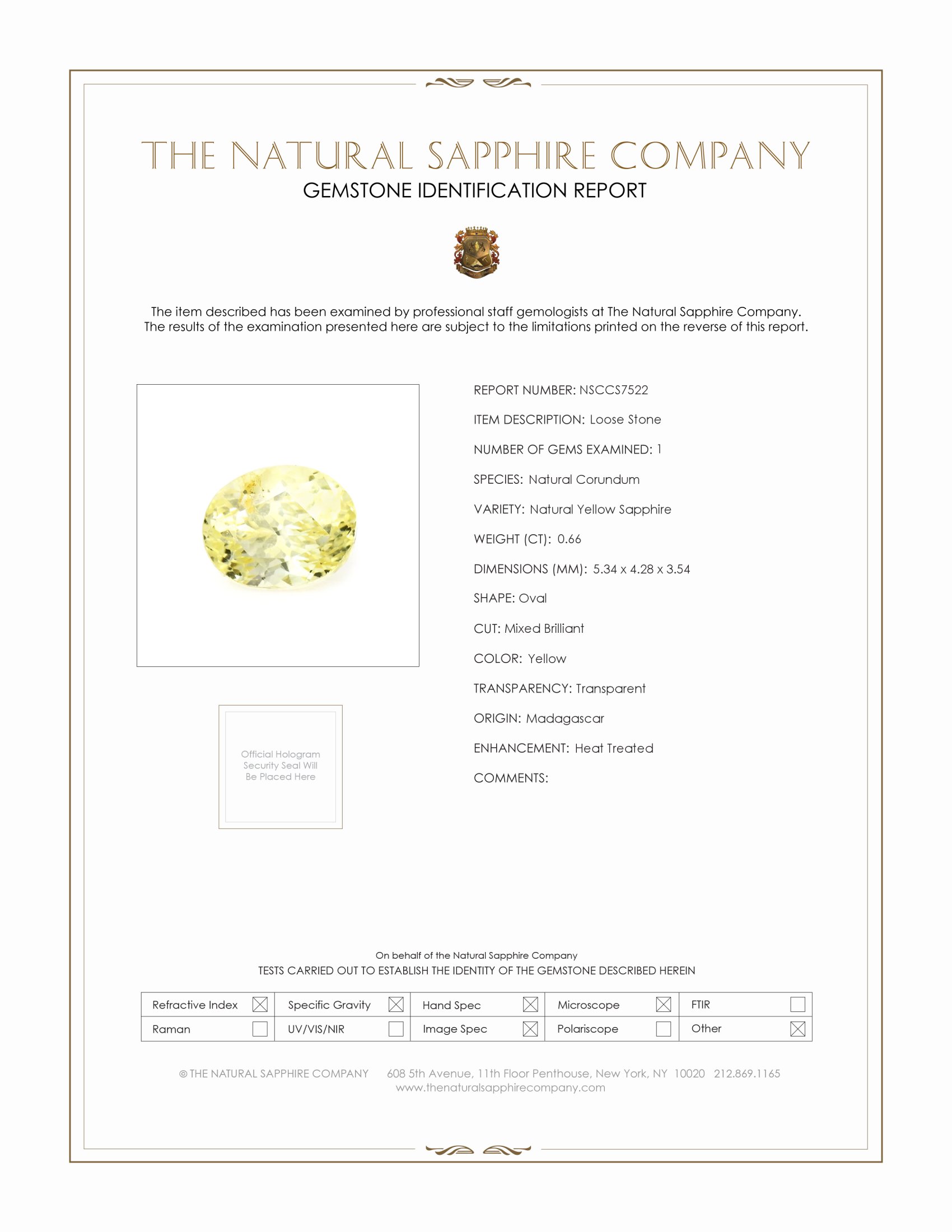 0.66 Ct. Yellow Sapphire from Madagascar
