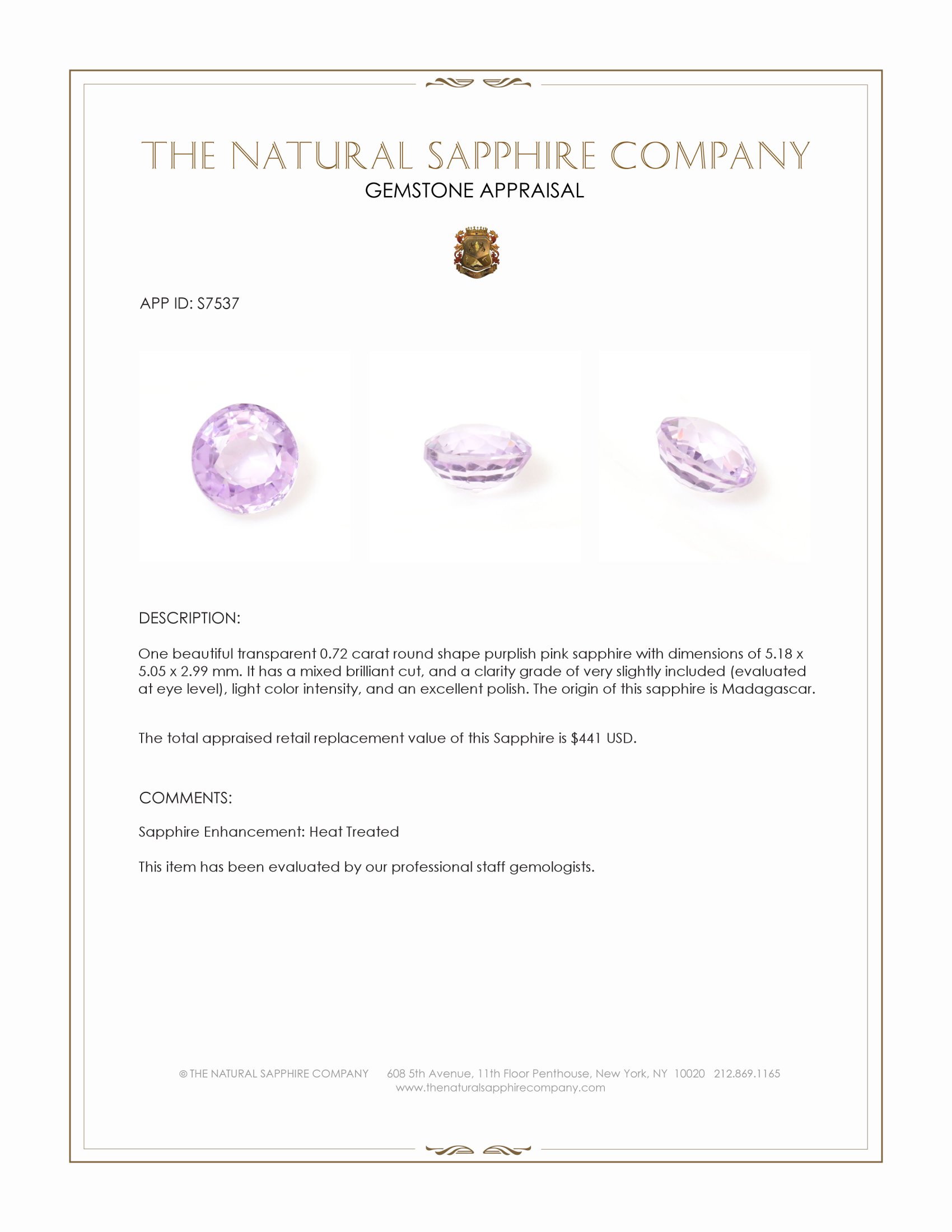 0.72 Ct. Purplish Pink Sapphire from Madagascar