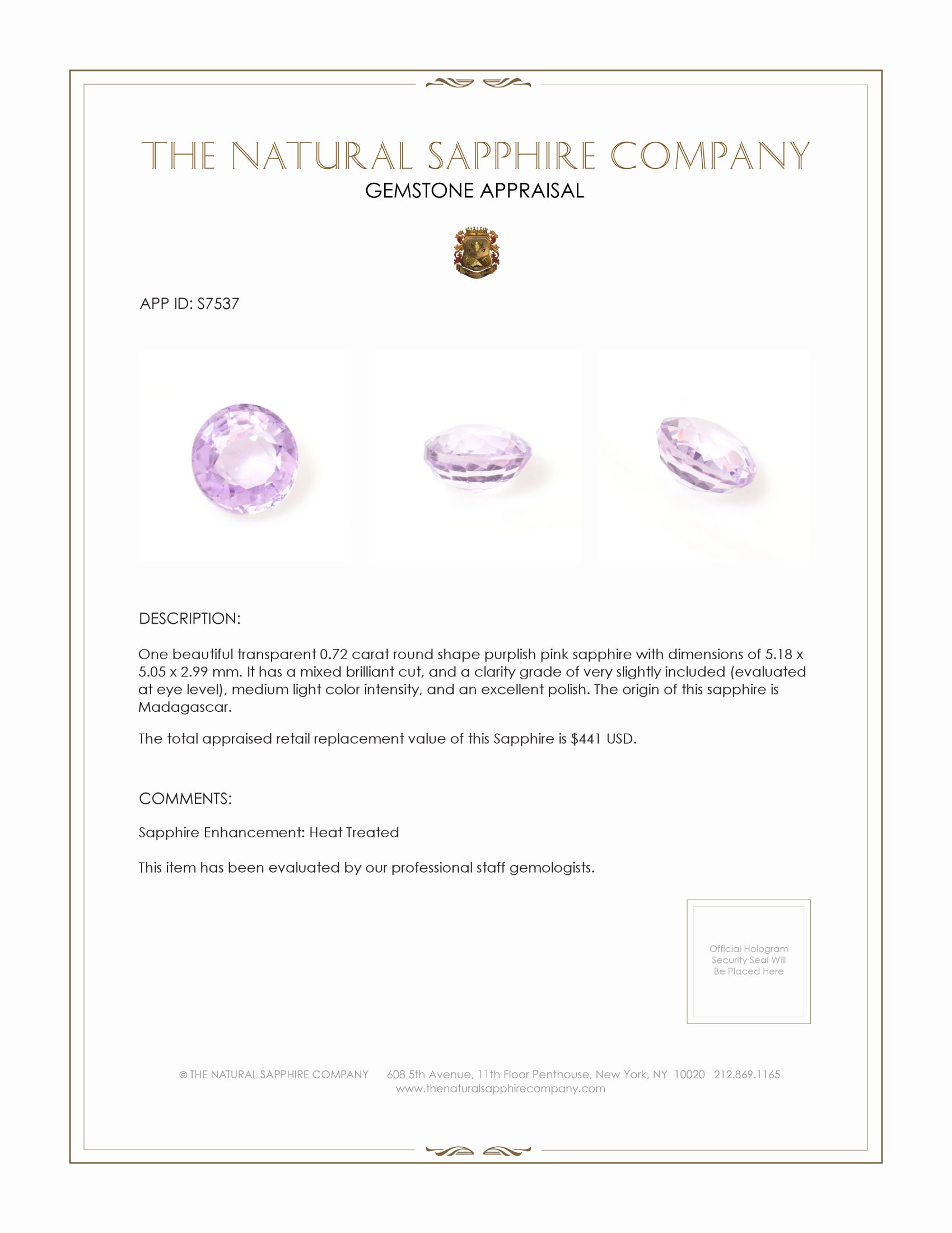 0.72 Ct. Purplish Pink Sapphire from Madagascar