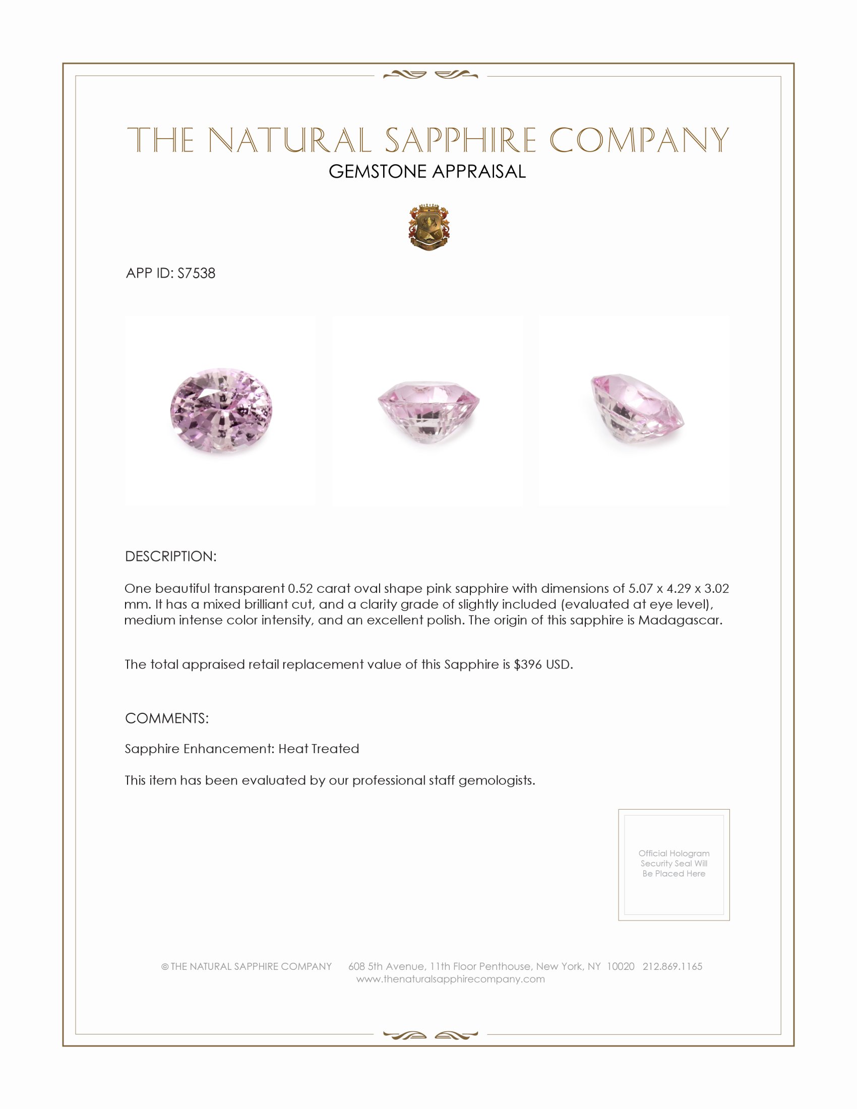 0.52 Ct. Pink Sapphire from Madagascar