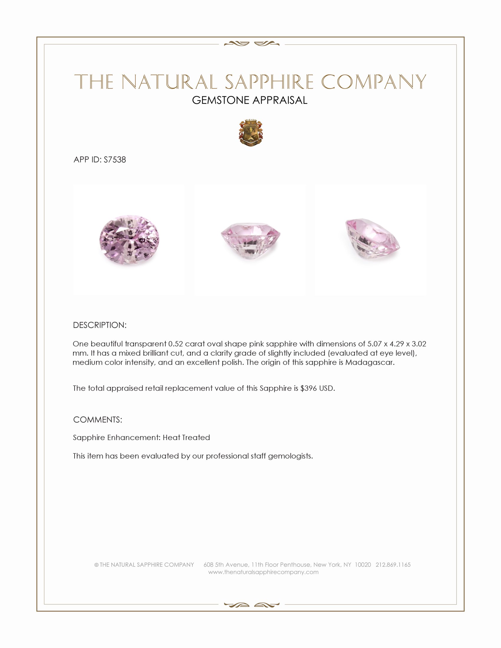 0.52 Ct. Pink Sapphire from Madagascar