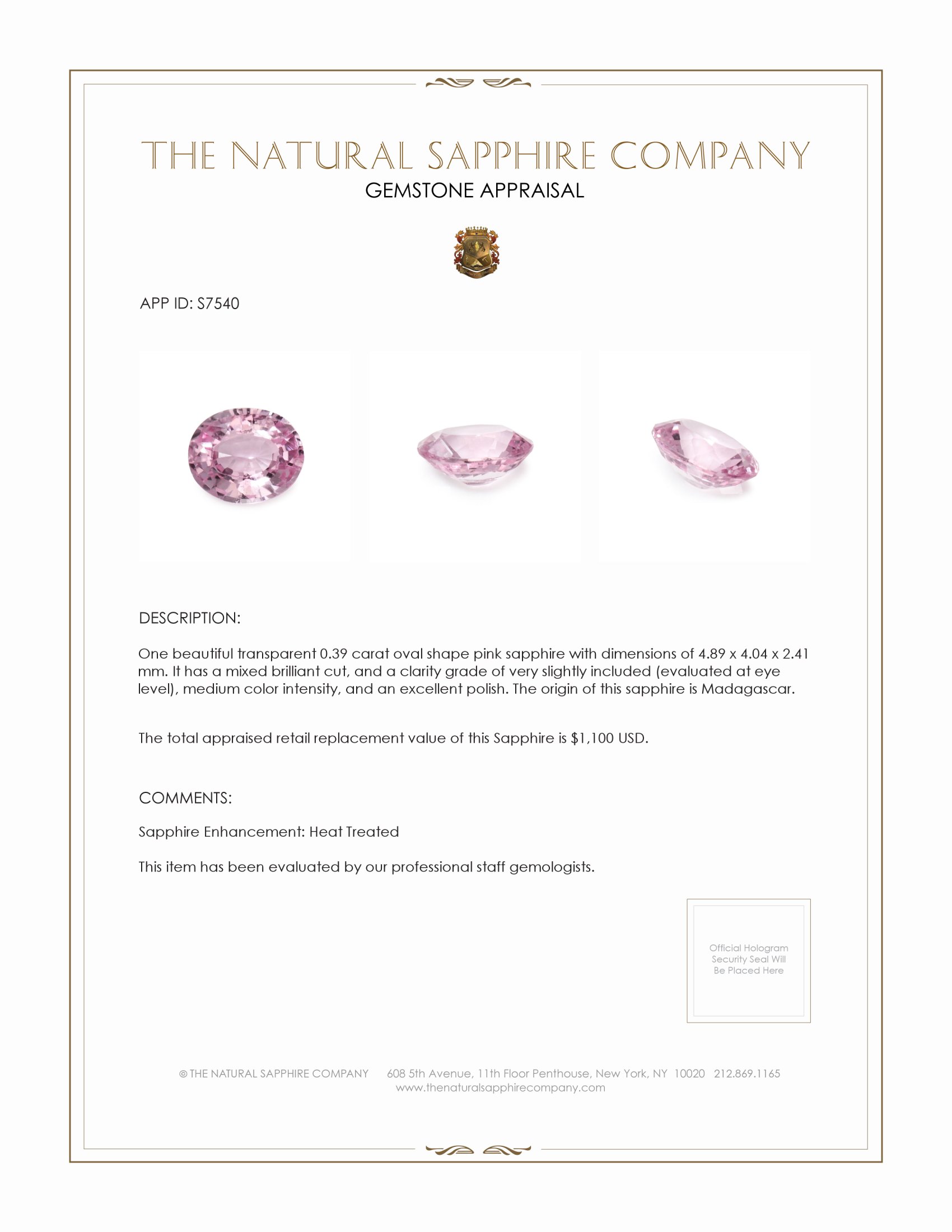 0.39 Ct. Pink Sapphire from Madagascar