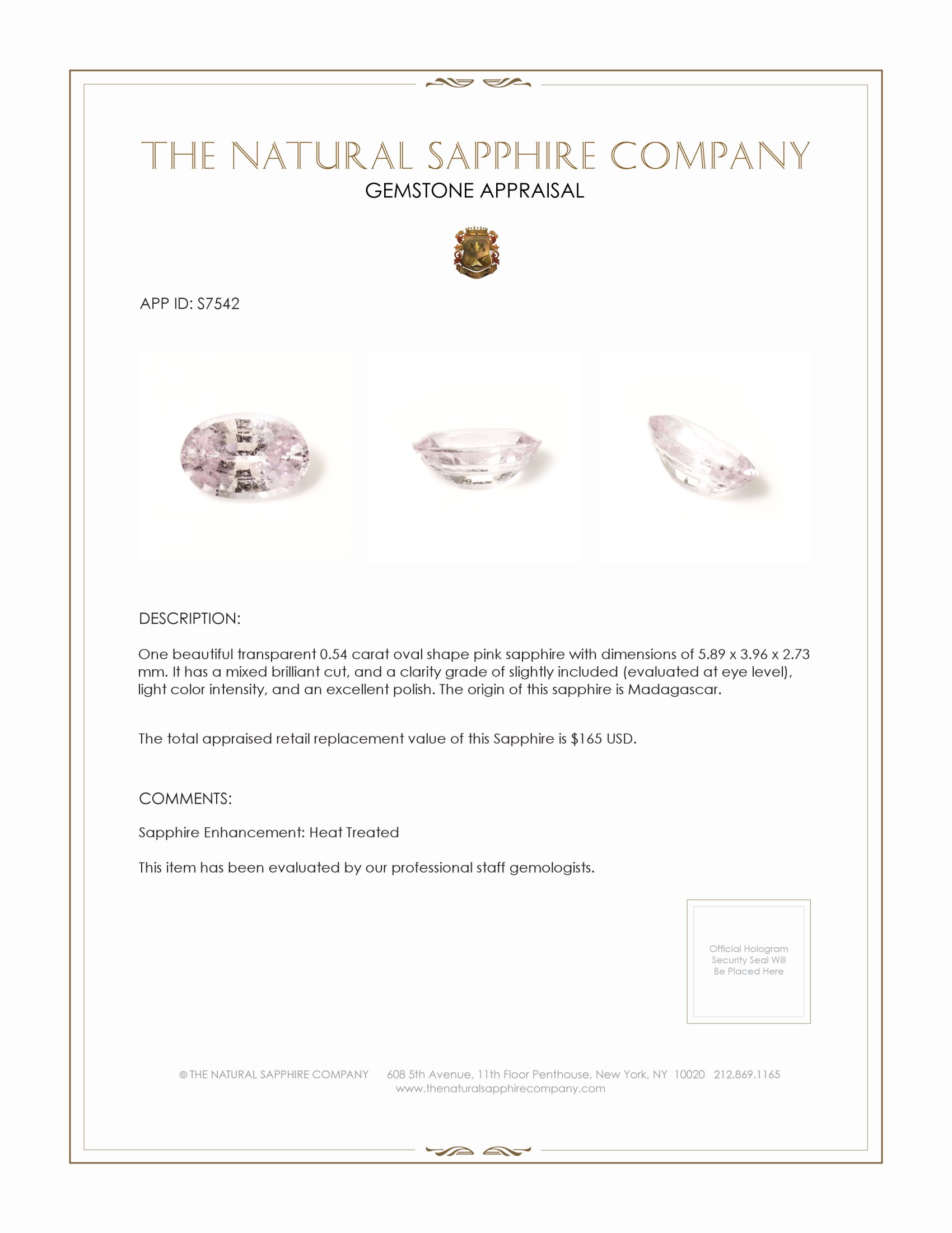 0.54 Ct. Pink Sapphire from Madagascar