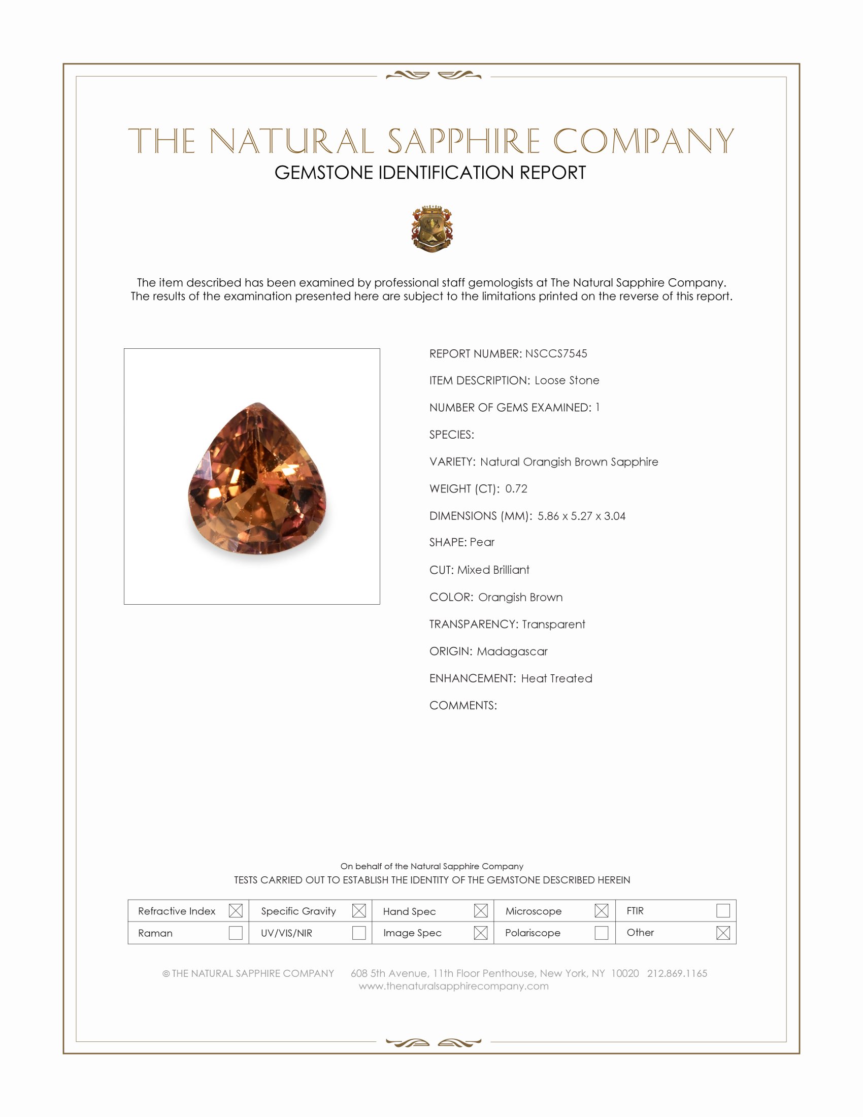 0.72 Ct. Orangish Brown Sapphire from Madagascar