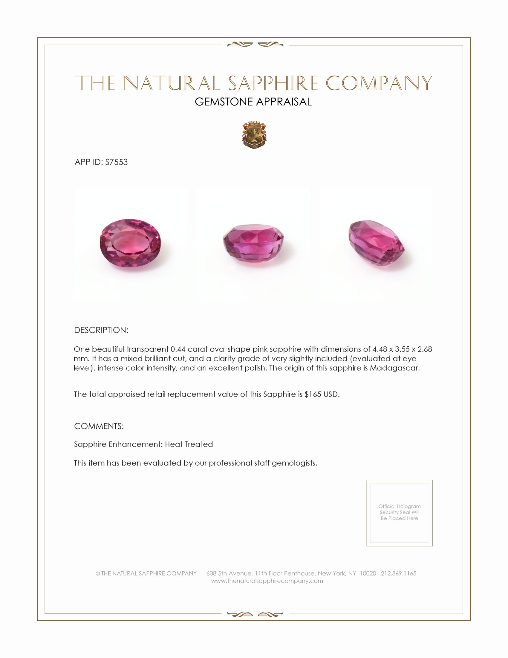 0.44 Ct. Pink Sapphire from Madagascar