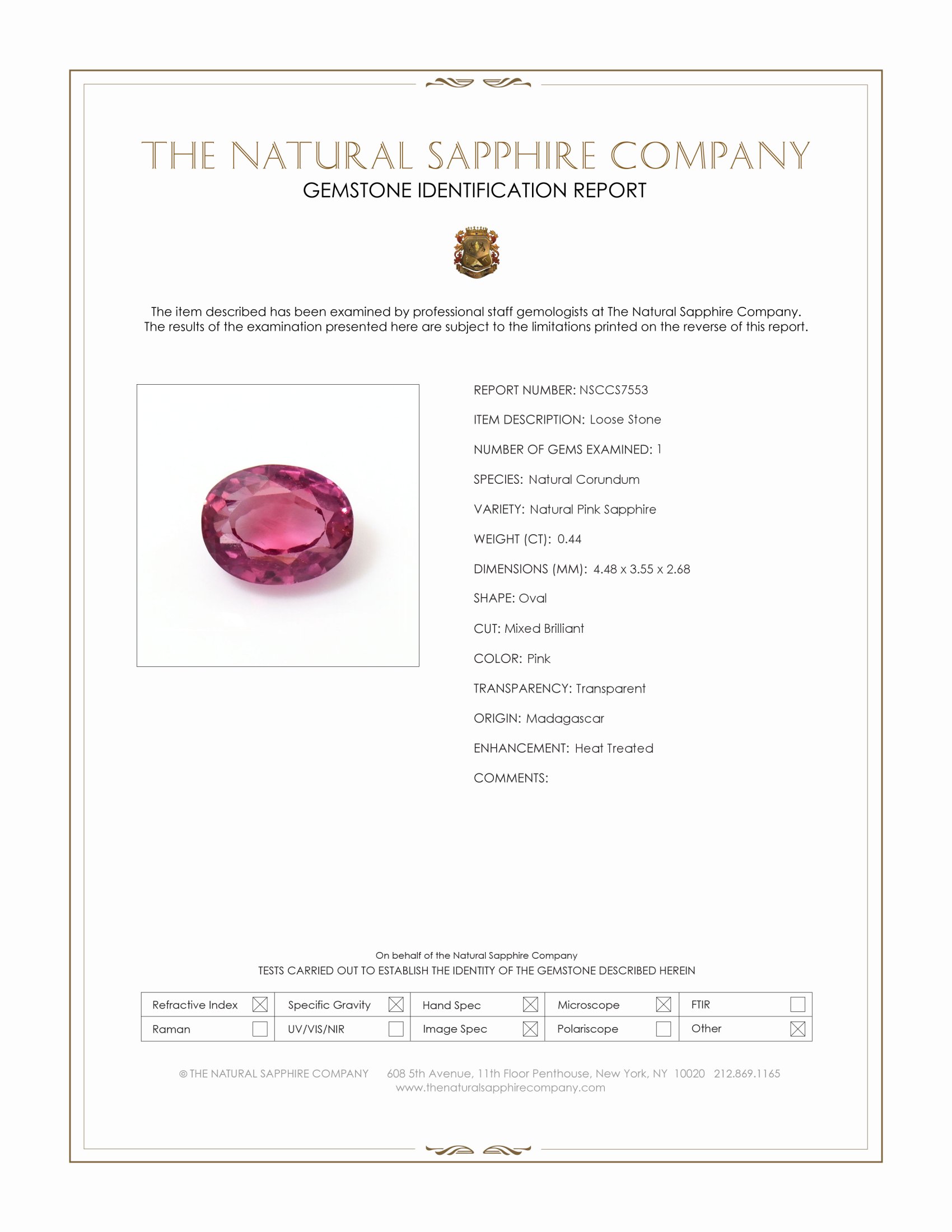 0.44 Ct. Pink Sapphire from Madagascar