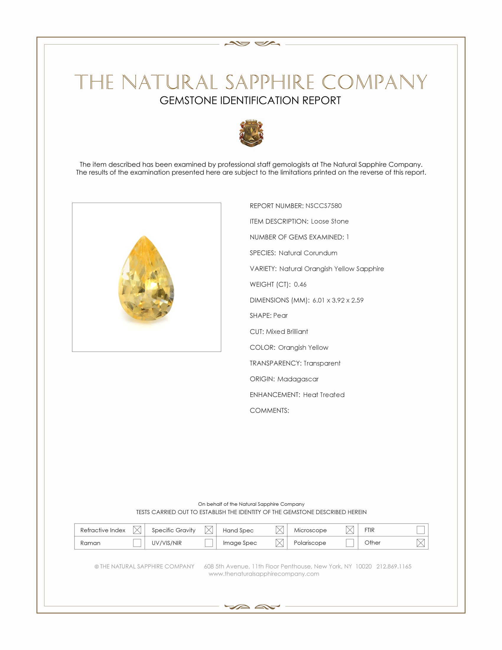 0.46 Ct. Orangish Yellow Sapphire from Madagascar