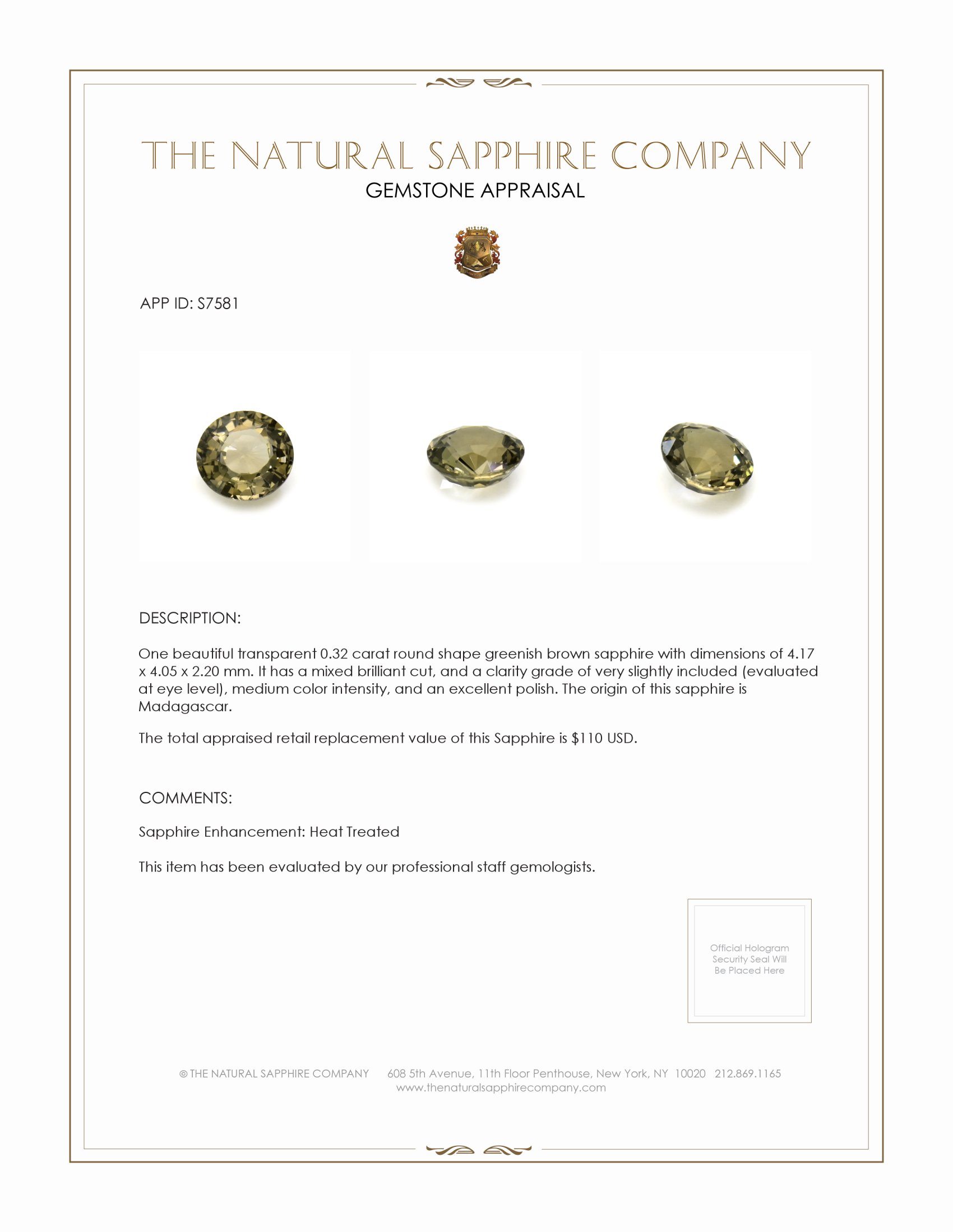 0.32 Ct. Greenish Brown Sapphire from Madagascar