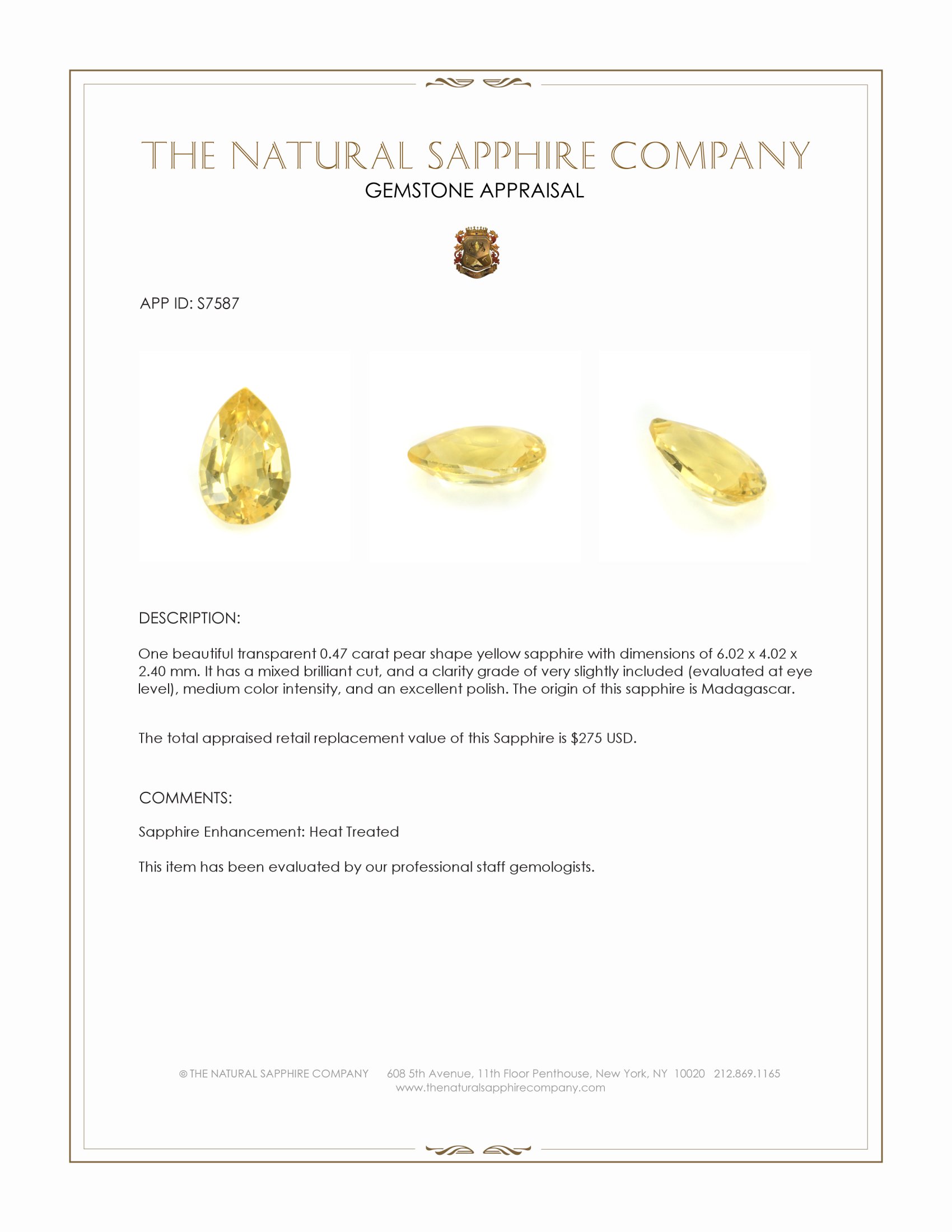 0.47 Ct. Yellow Sapphire from Madagascar