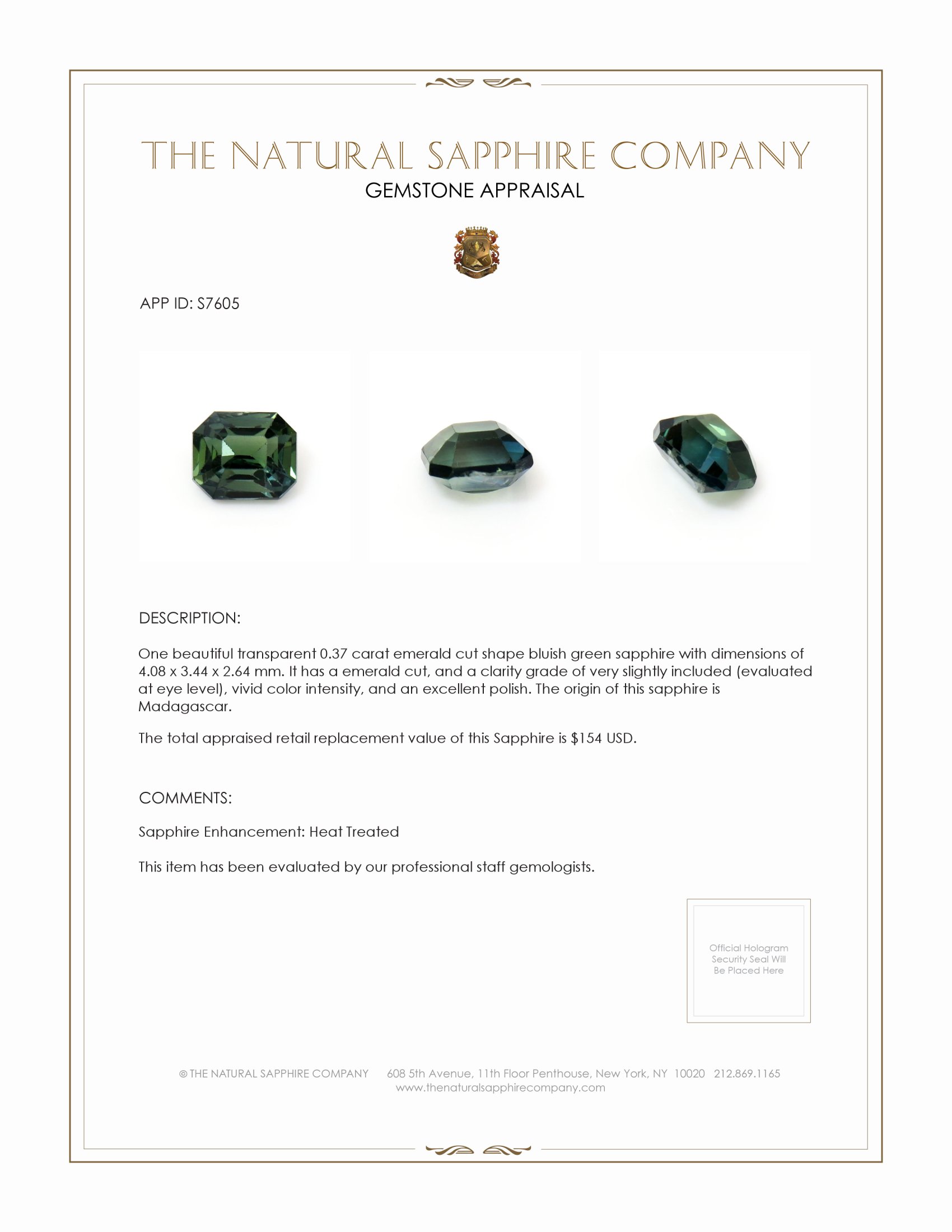 0.37 Ct. Bluish Green Sapphire from Madagascar
