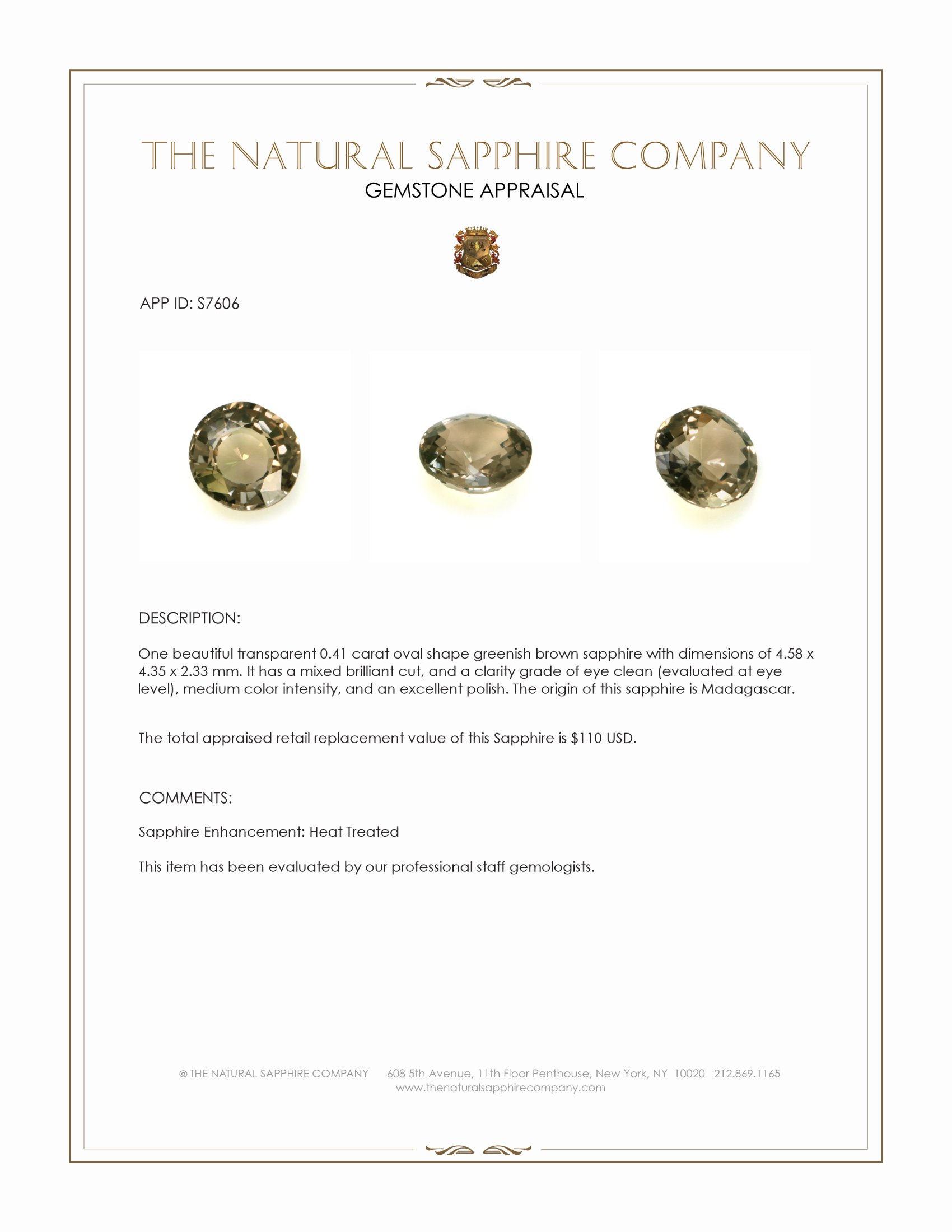 0.41 Ct. Greenish Brown Sapphire from Madagascar