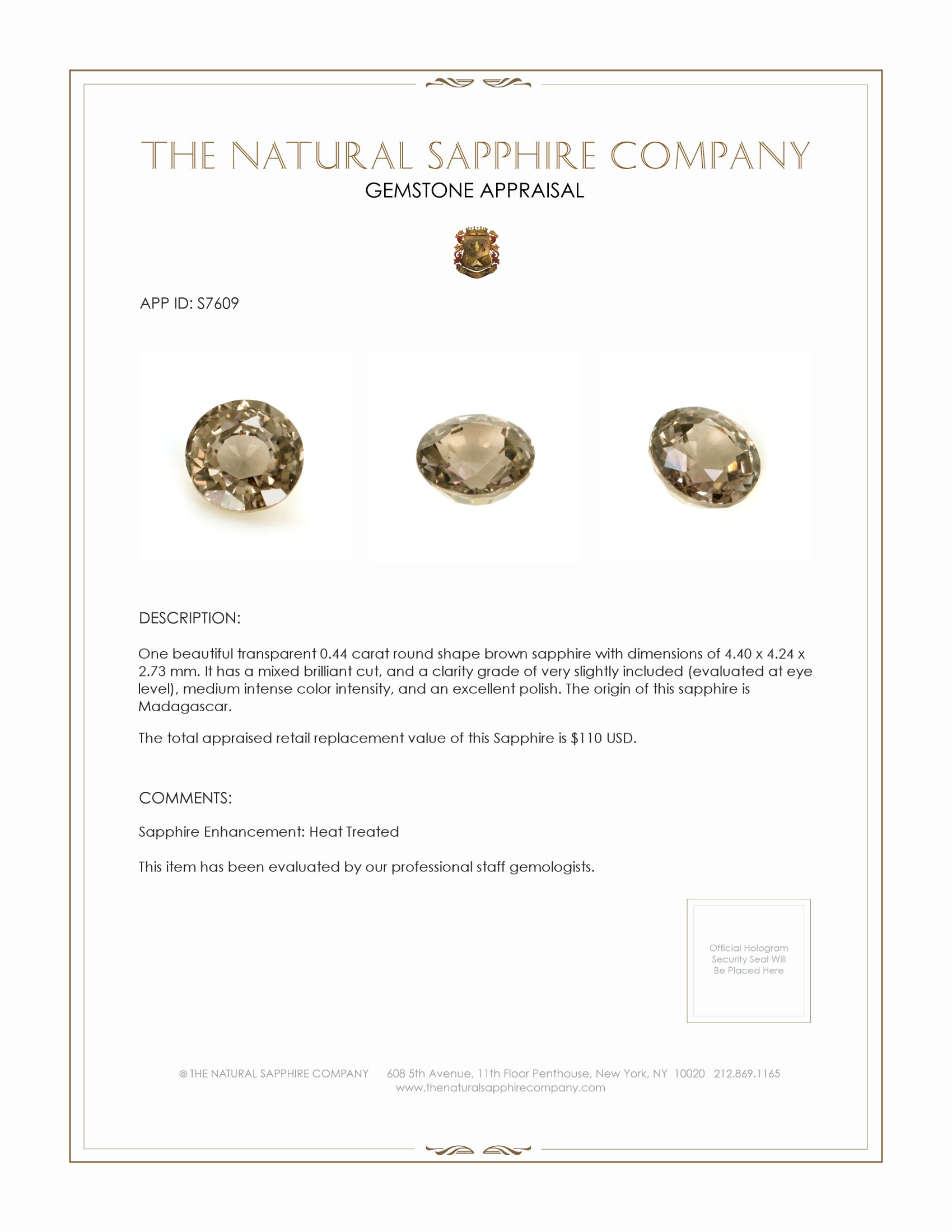 0.44 Ct. Brown Sapphire from Madagascar