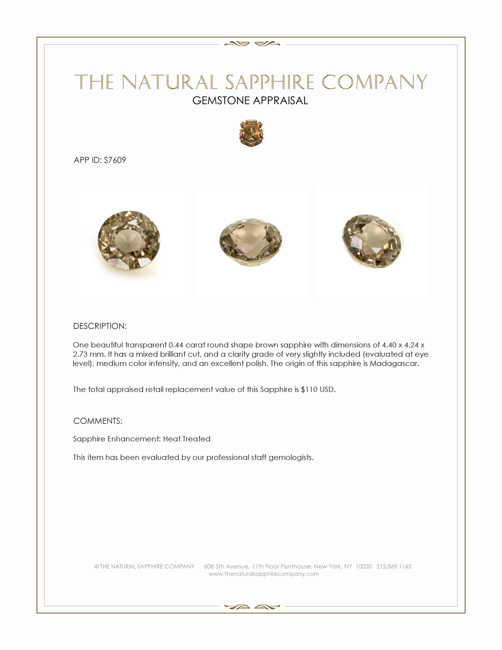 0.44 Ct. Brown Sapphire from Madagascar