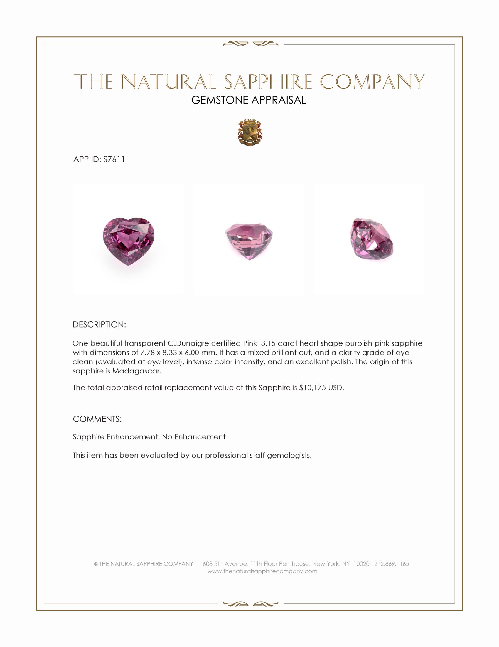 3.15 Ct. Purplish Pink Sapphire from Madagascar