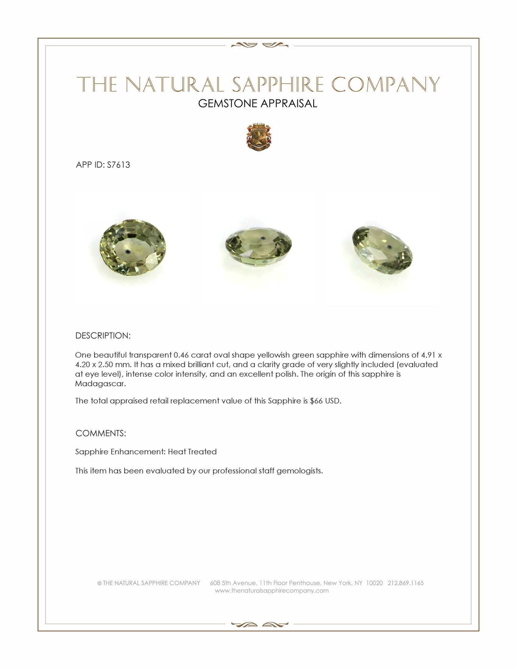 0.46 Ct. Yellowish Green Sapphire from Madagascar