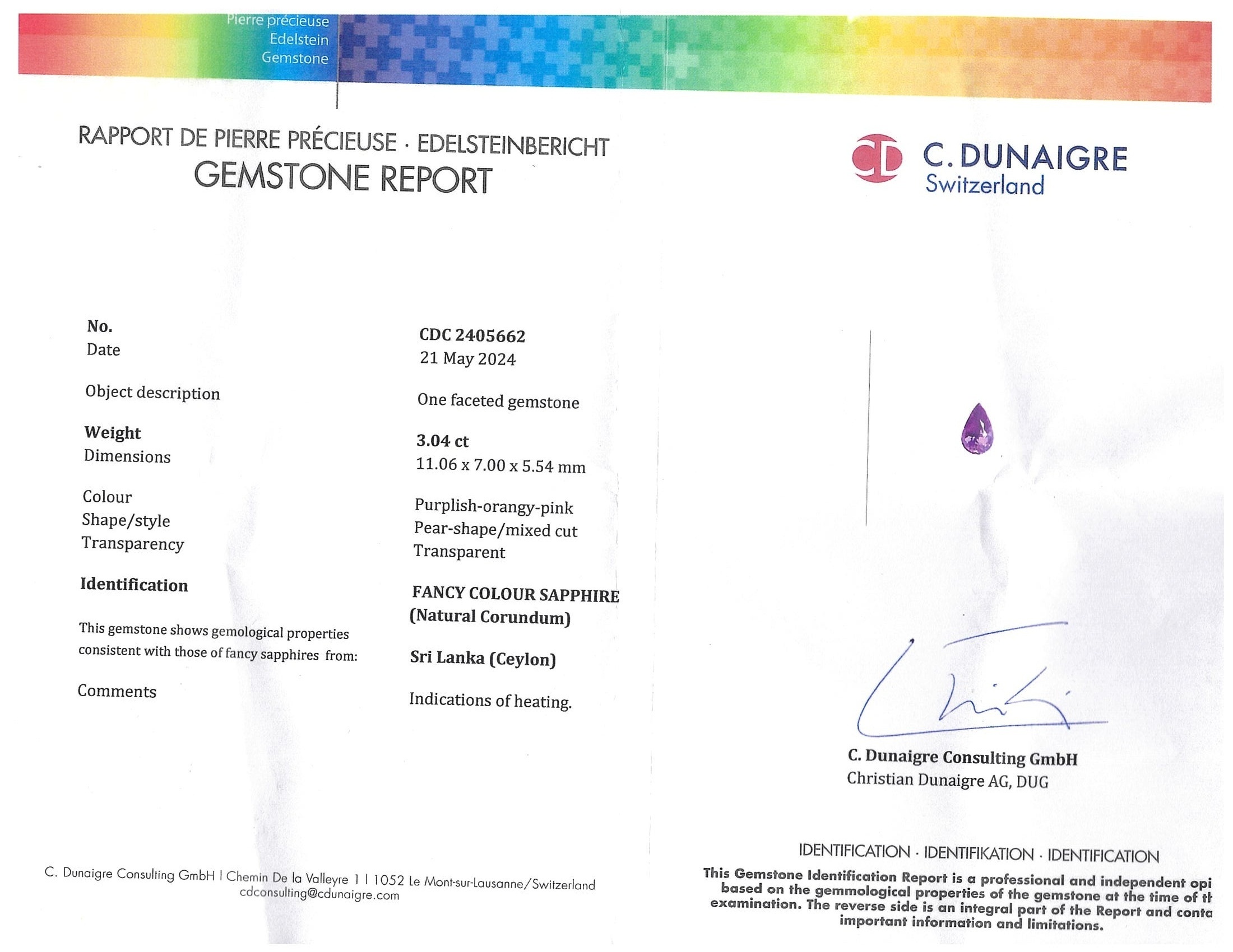 3.04 Ct. Pinkish Brown Sapphire from Ceylon (Sri Lanka)