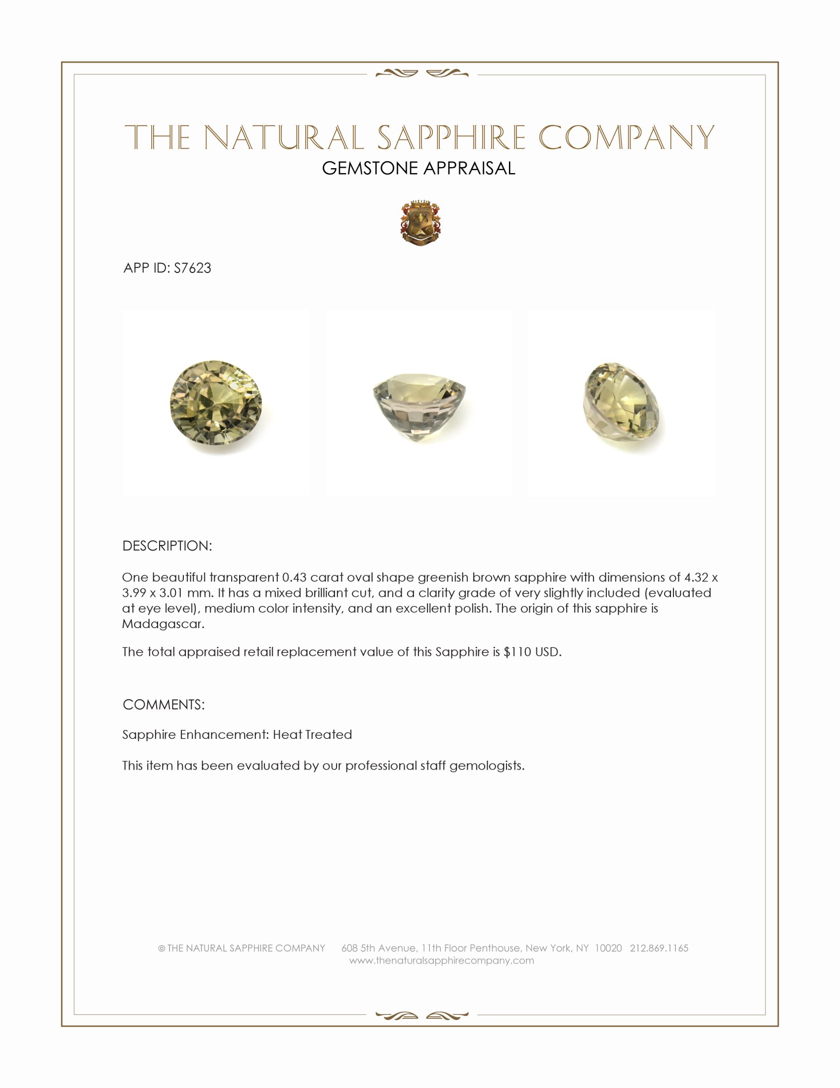 0.43 Ct. Greenish Brown Sapphire from Madagascar
