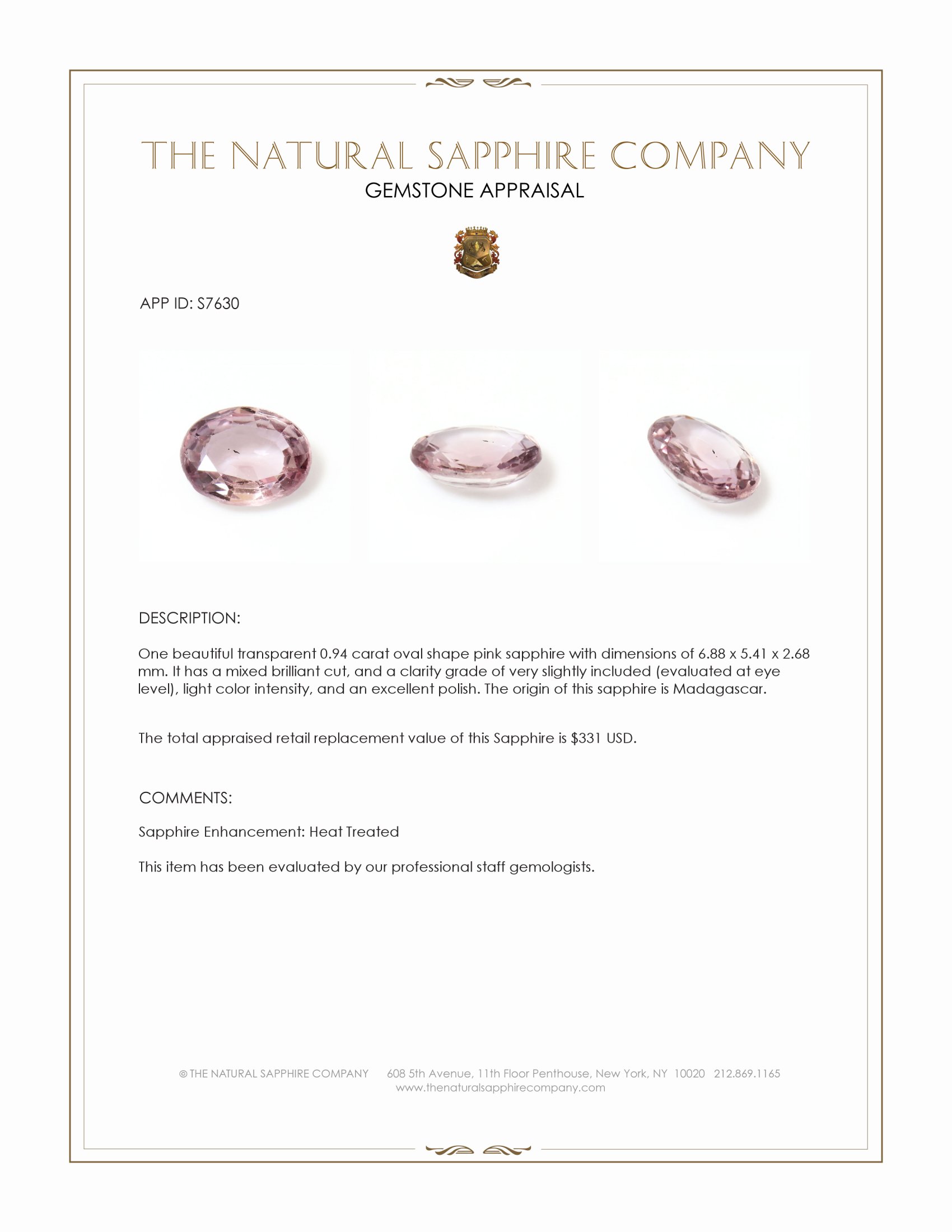 0.94 Ct. Pink Sapphire from Madagascar