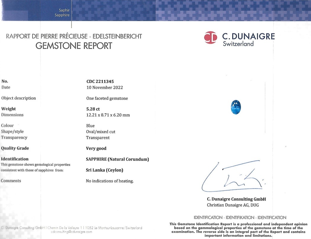 5.28 Ct. Blue Sapphire from Ceylon (Sri Lanka)