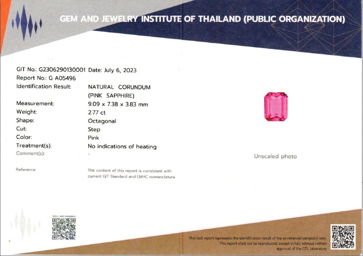 2.77 Ct. Pink Sapphire from Ceylon (Sri Lanka)