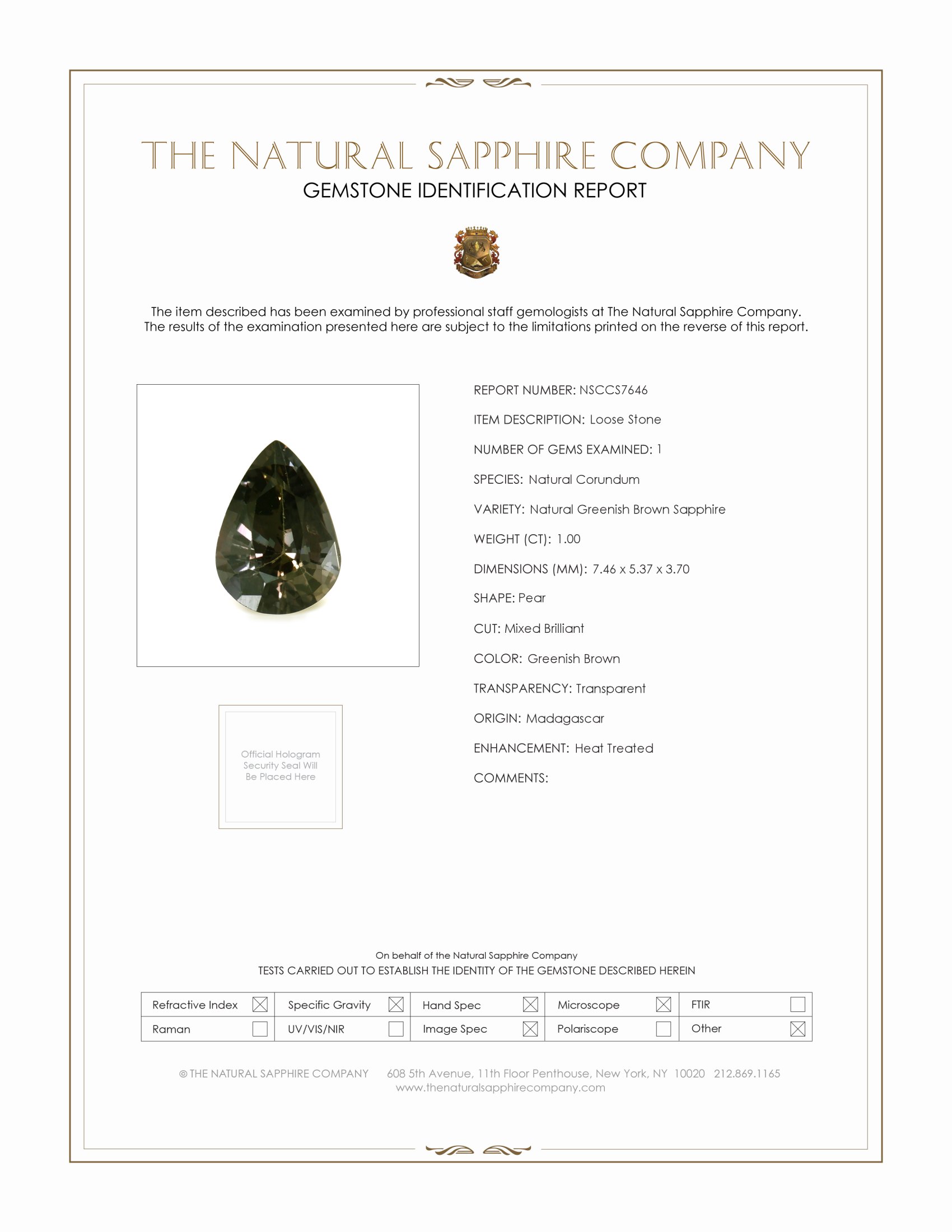 1.00 Ct. Greenish Brown Sapphire from Madagascar
