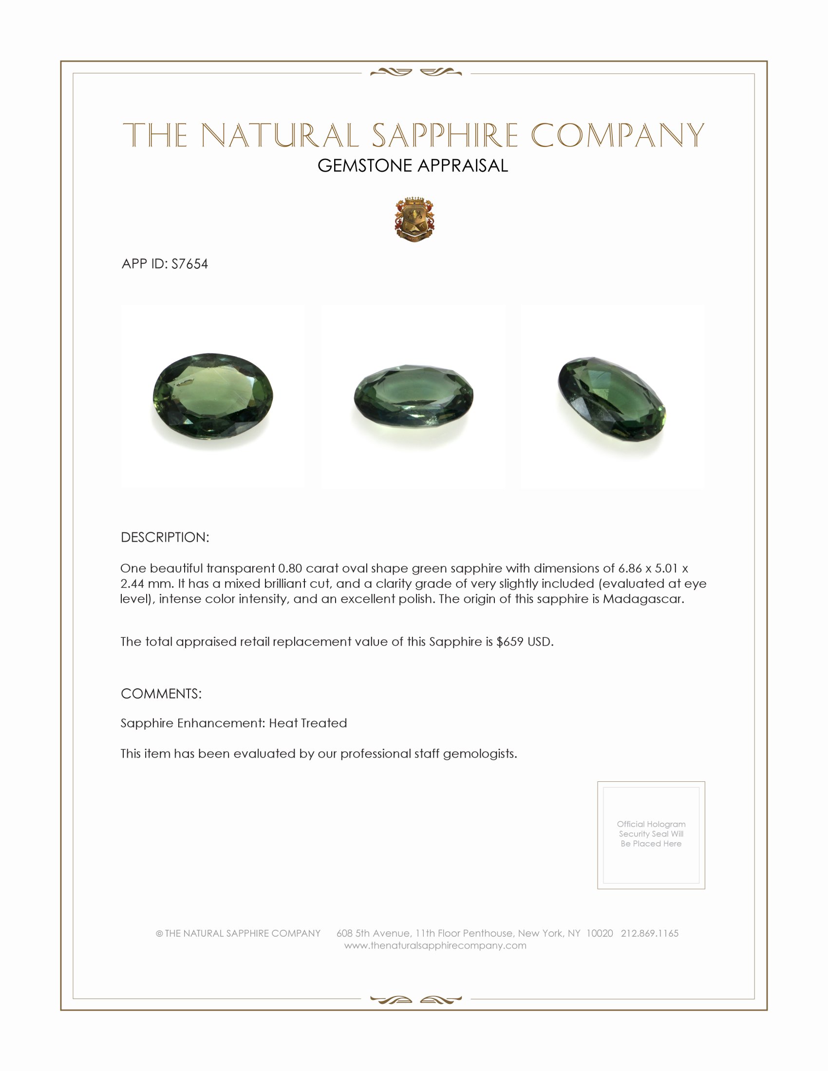 0.80 Ct. Green Sapphire from Madagascar