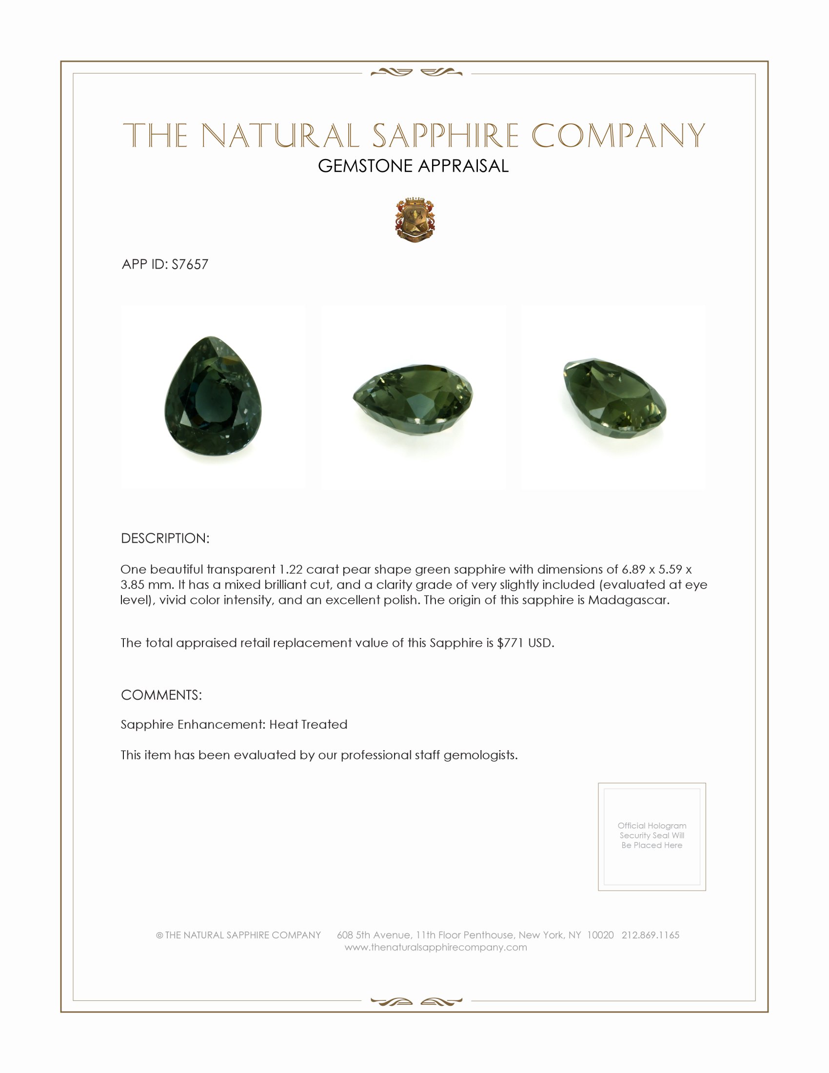1.22 Ct. Green Sapphire from Madagascar