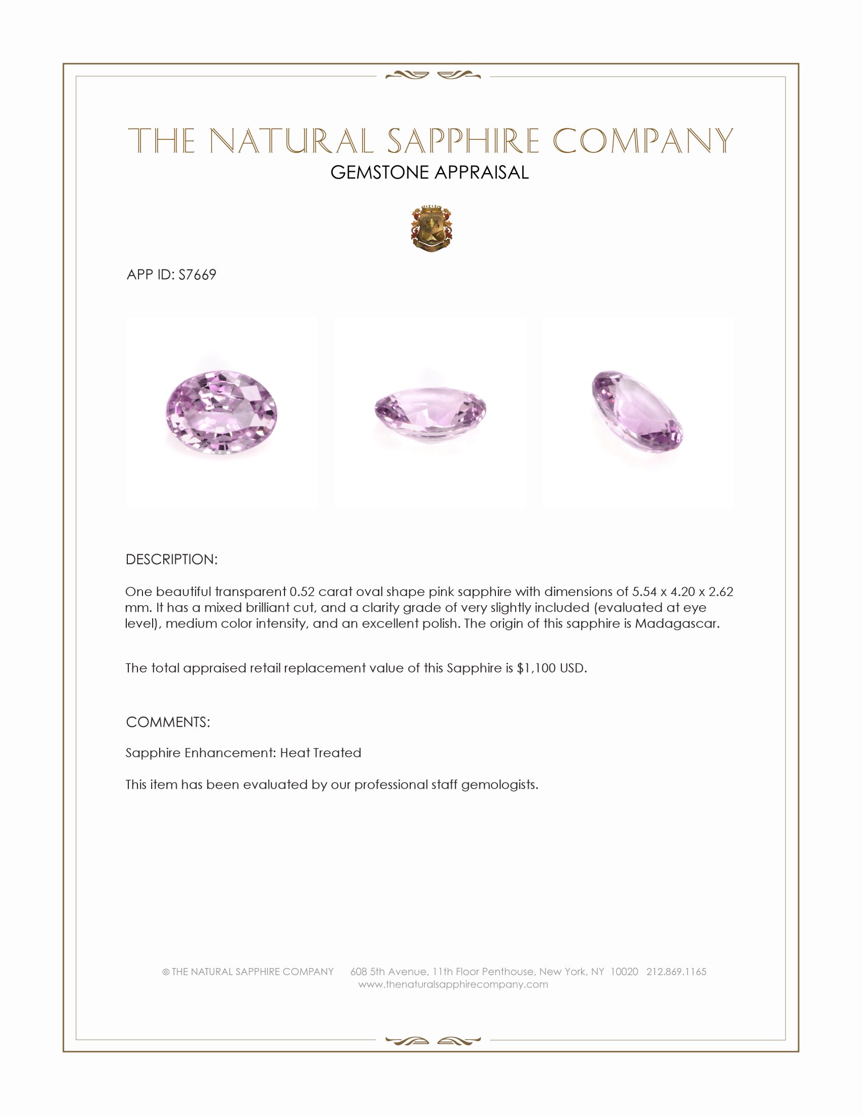 0.52 Ct. Pink Sapphire from Madagascar