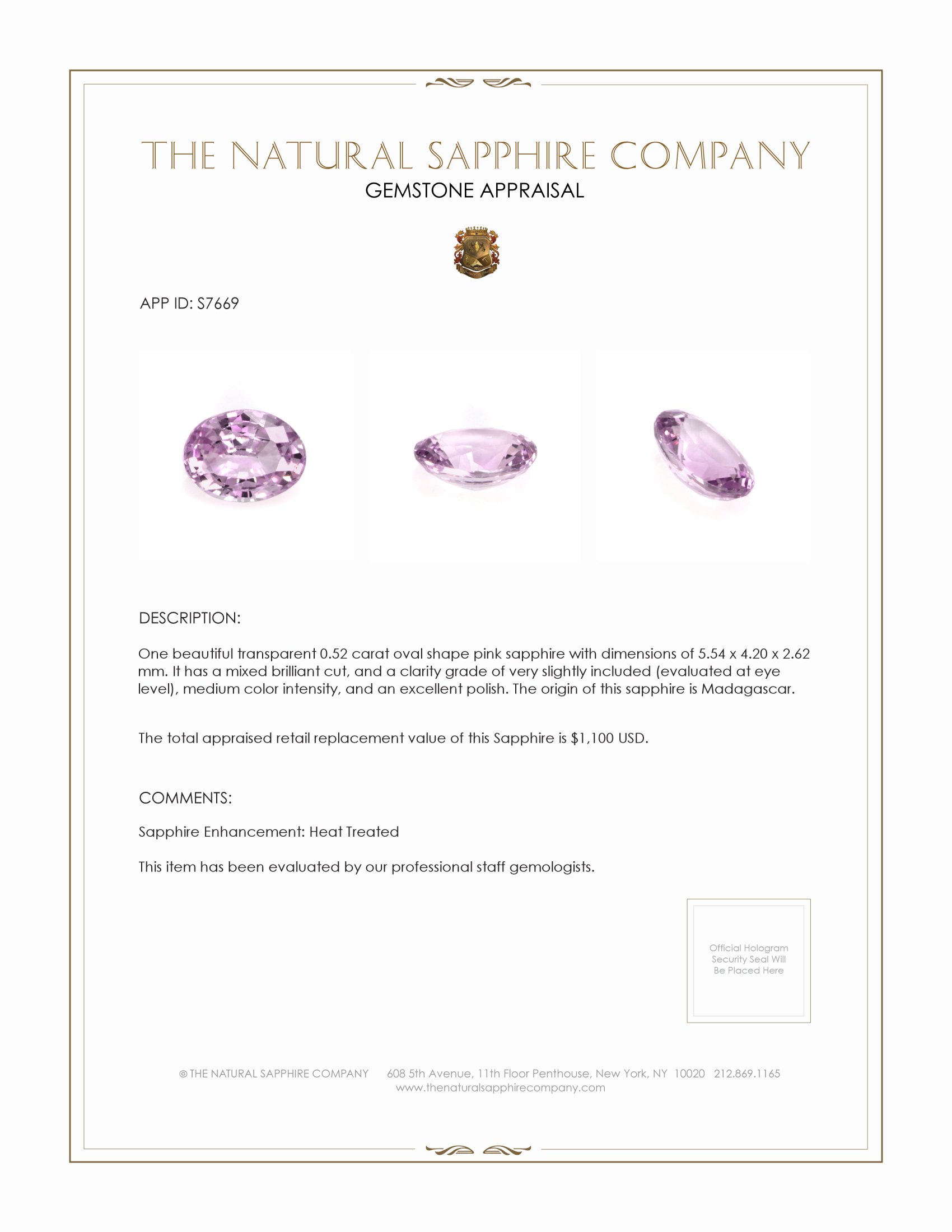 0.52 Ct. Pink Sapphire from Madagascar