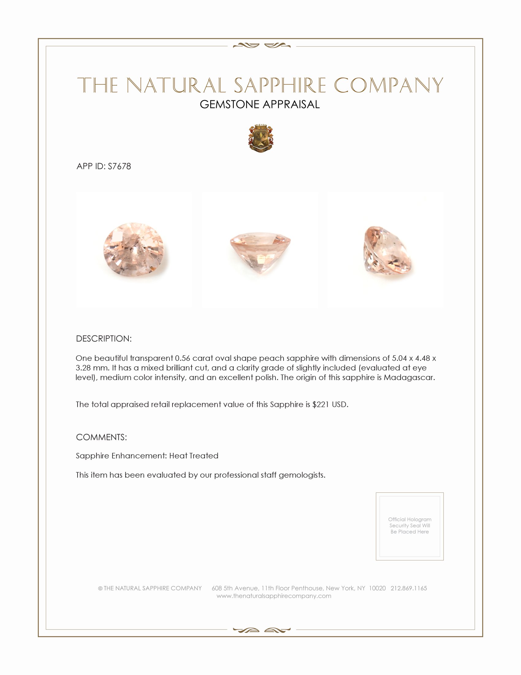 0.56 Ct. Peach Sapphire from Madagascar