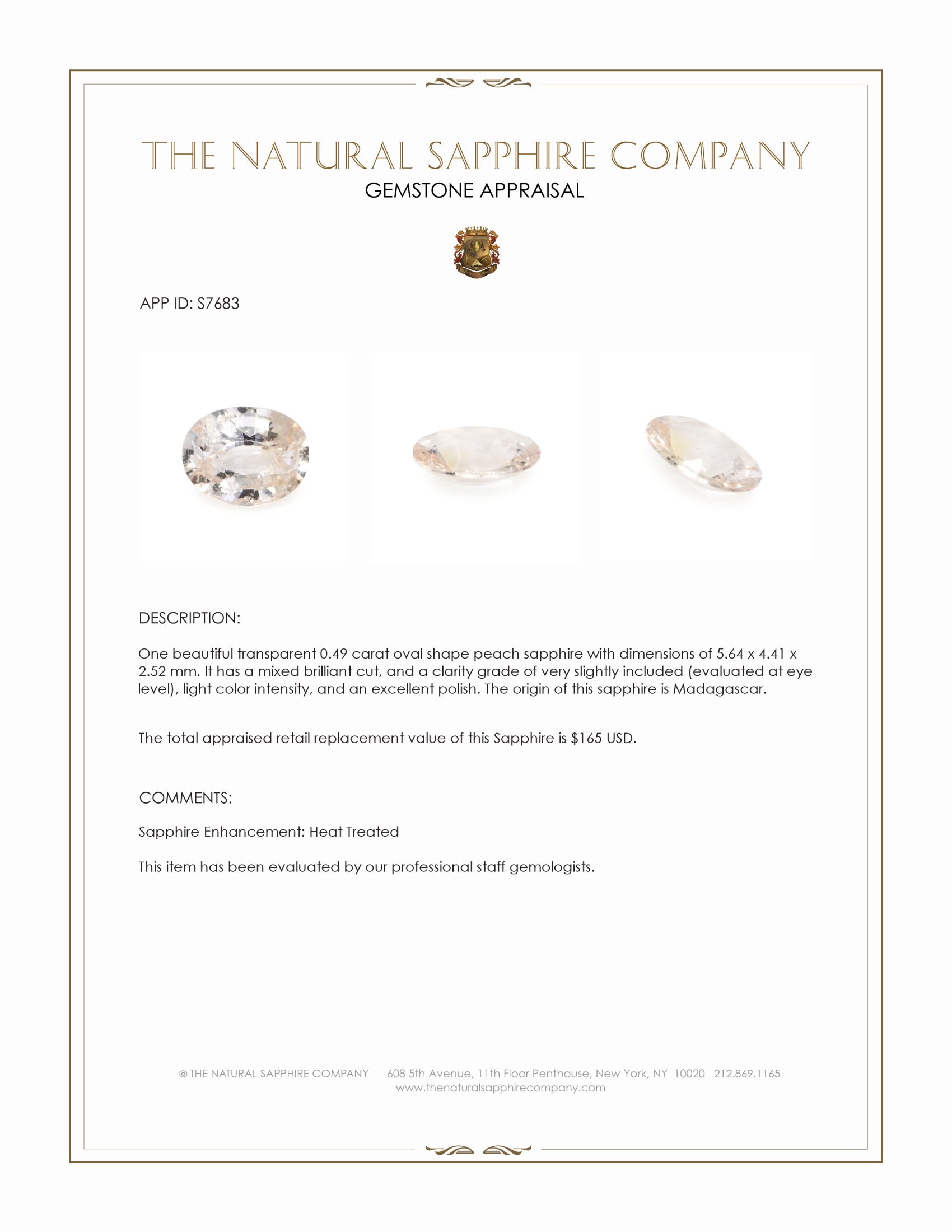 0.49 Ct. Peach Sapphire from Madagascar