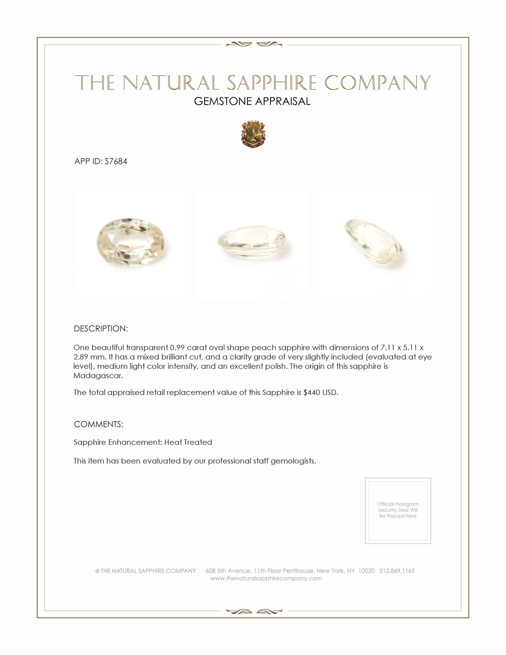 0.99 Ct. Peach Sapphire from Madagascar