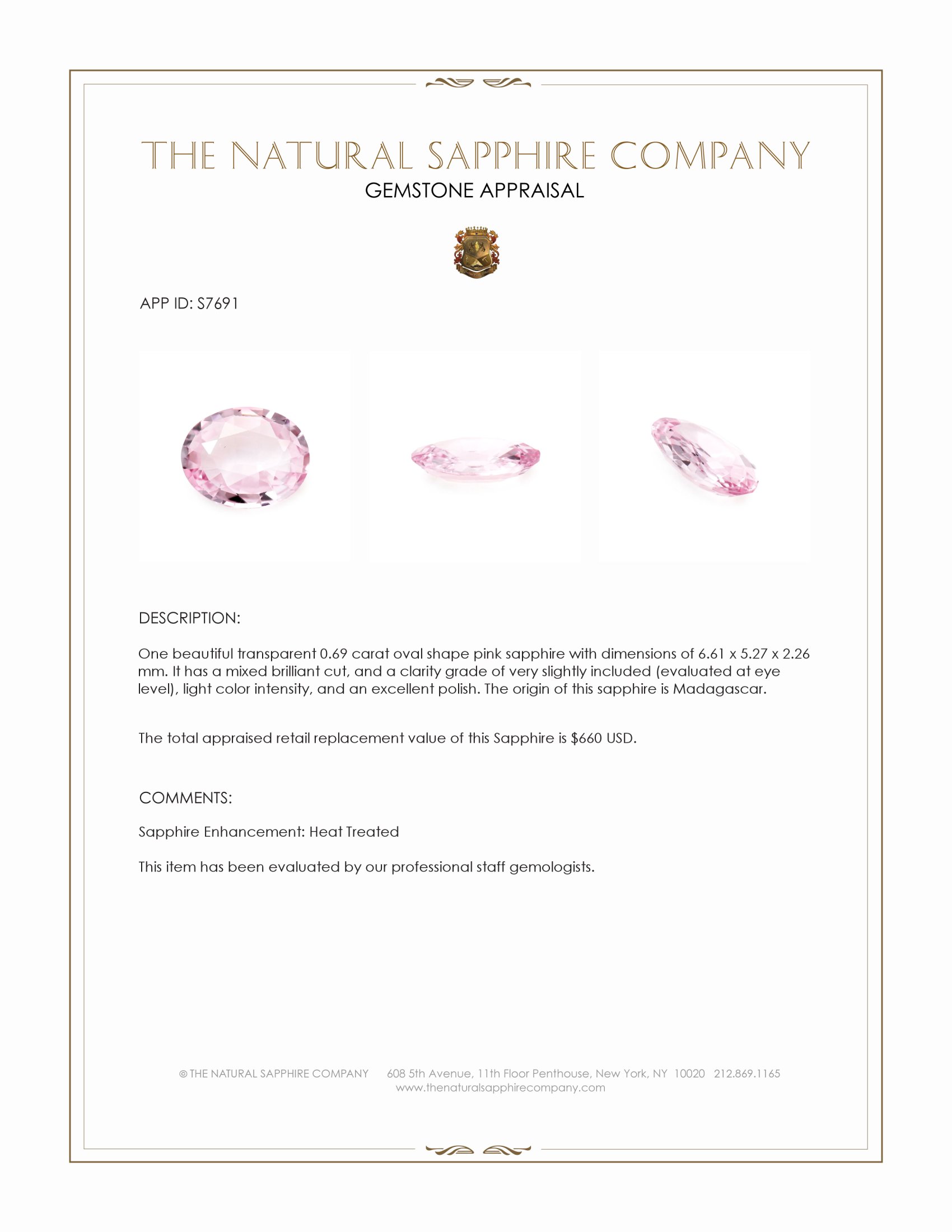 0.69 Ct. Pink Sapphire from Madagascar