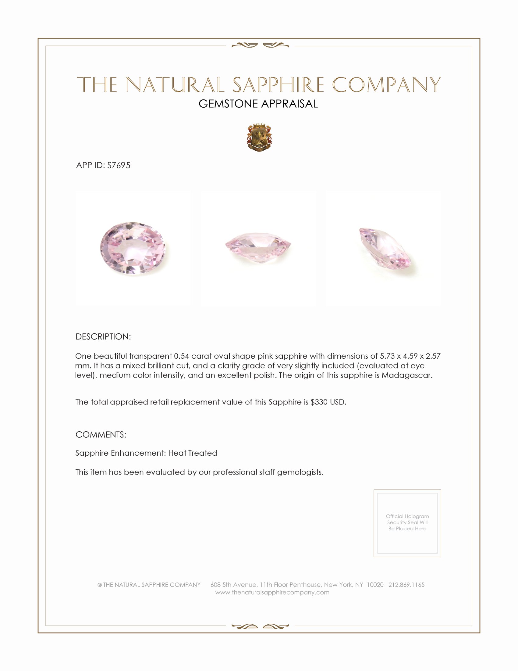 0.54 Ct. Pink Sapphire from Madagascar