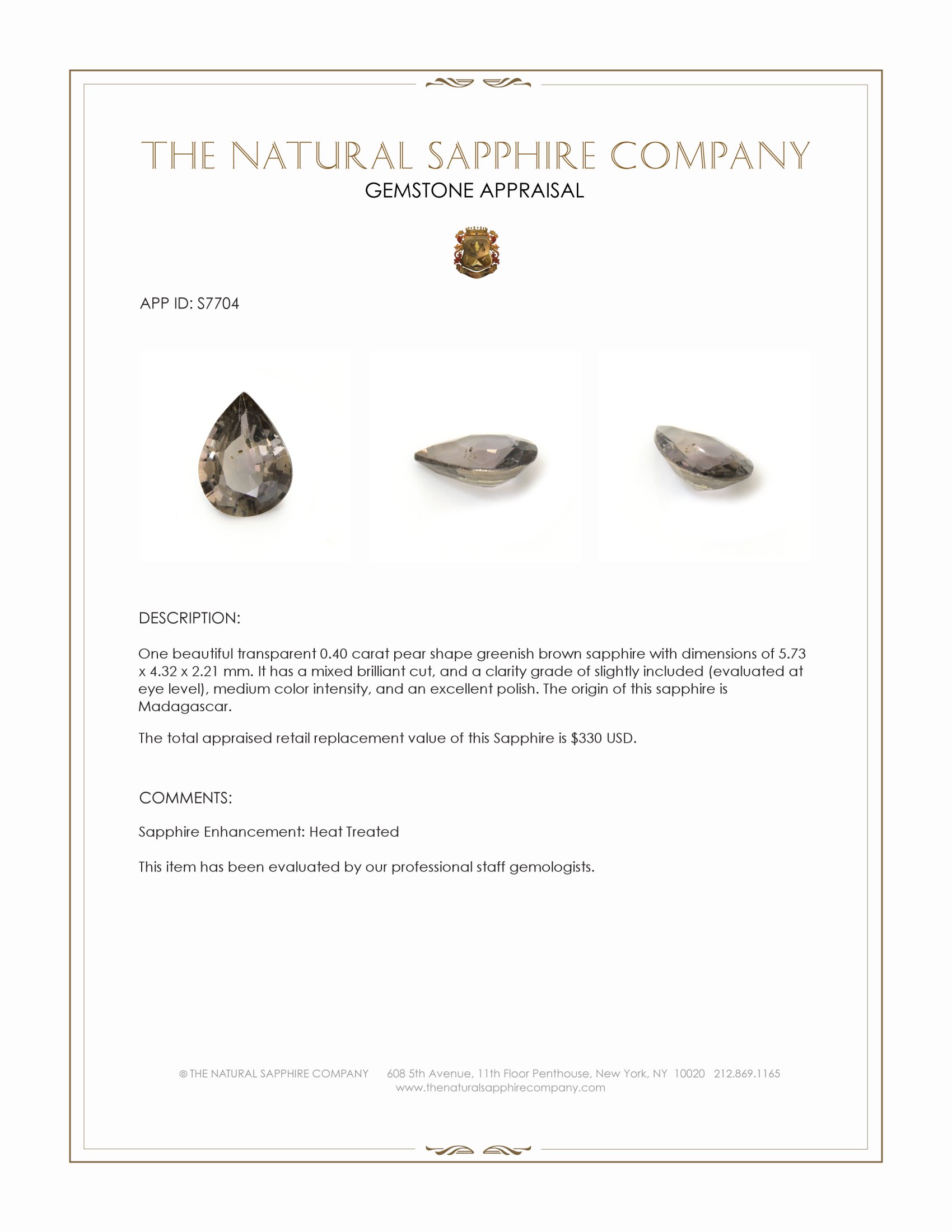 0.40 Ct. Greenish Brown Sapphire from Madagascar