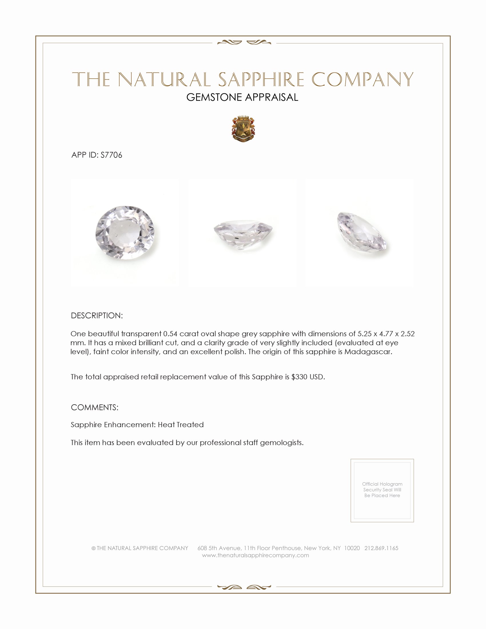 0.54 Ct. Grey Sapphire from Madagascar