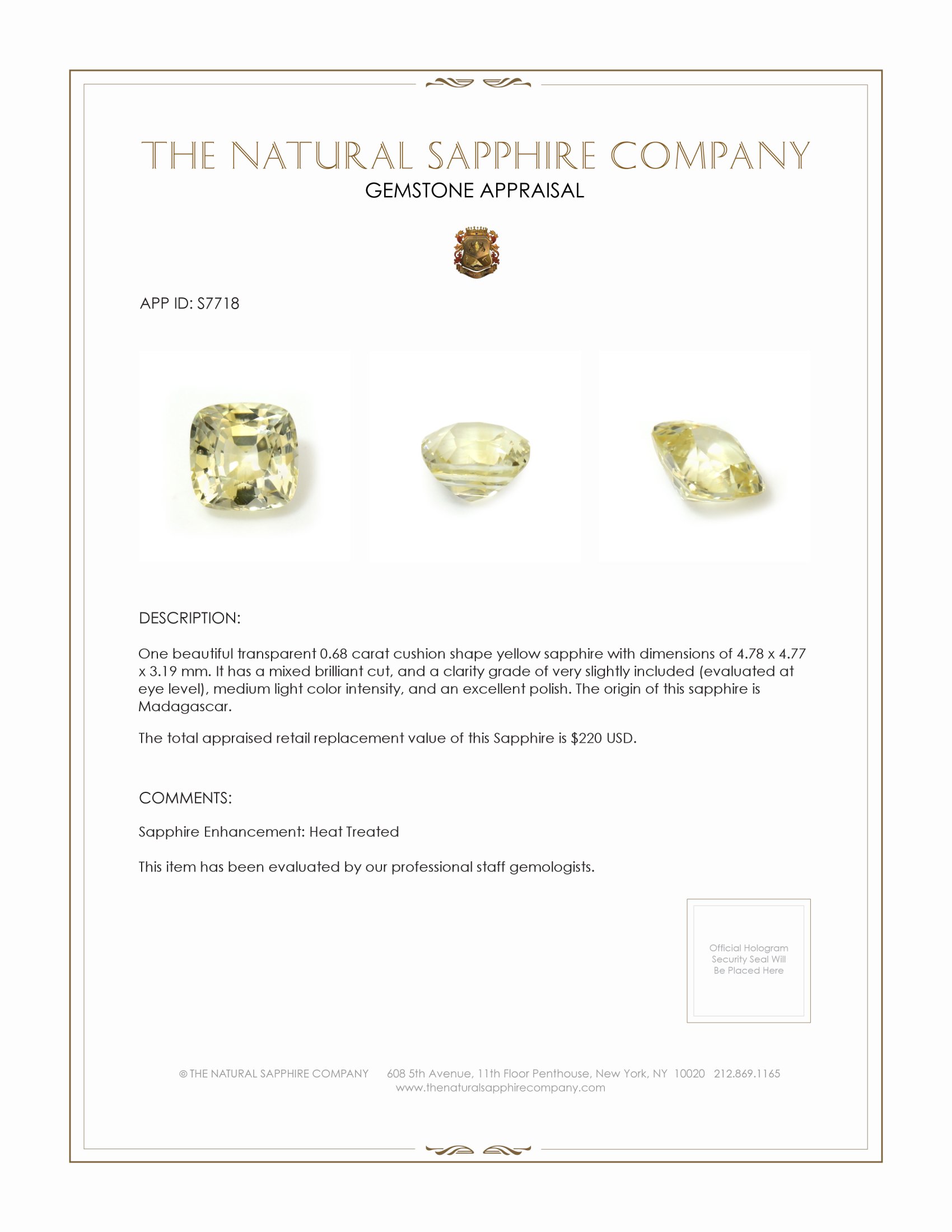 0.68 Ct. Yellow Sapphire from Madagascar