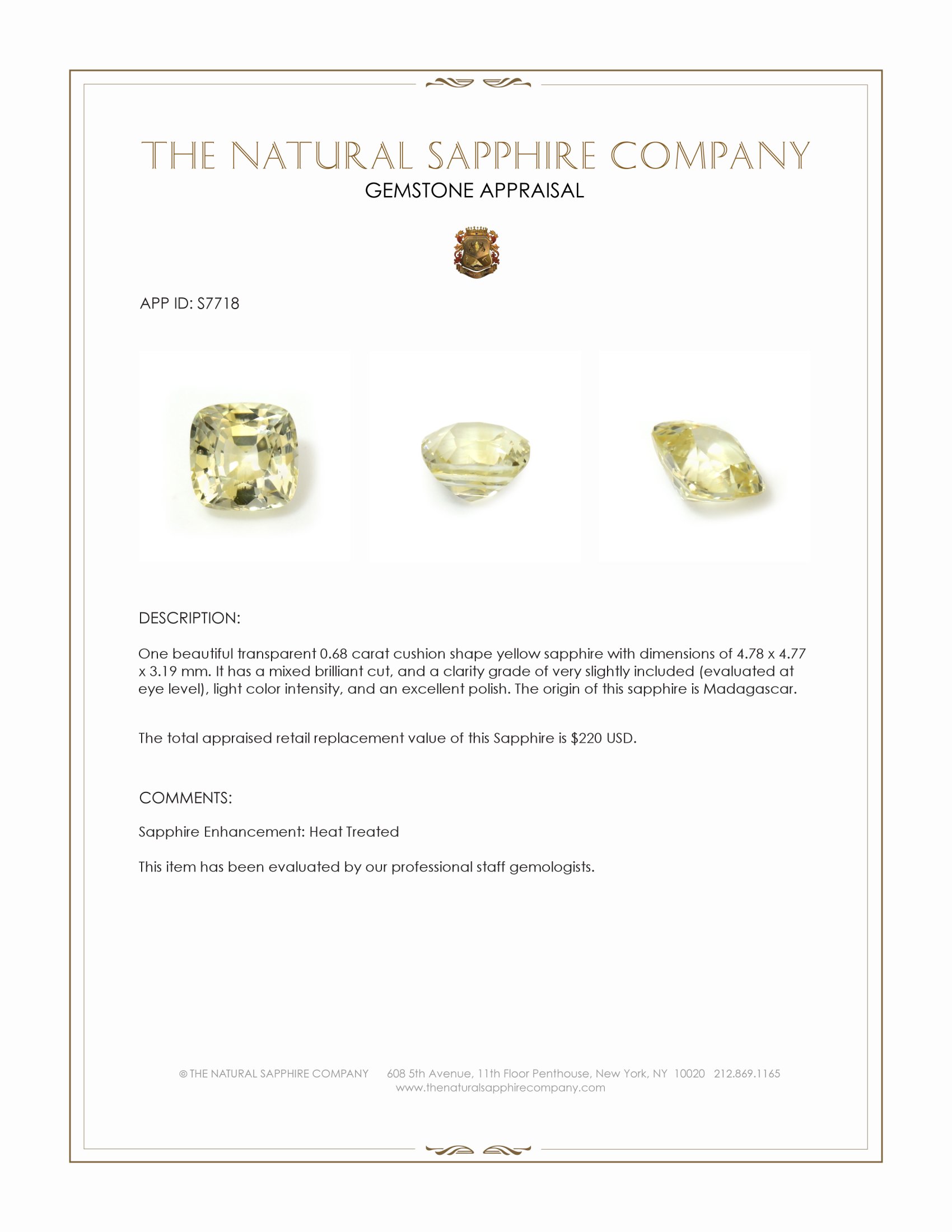 0.68 Ct. Yellow Sapphire from Madagascar
