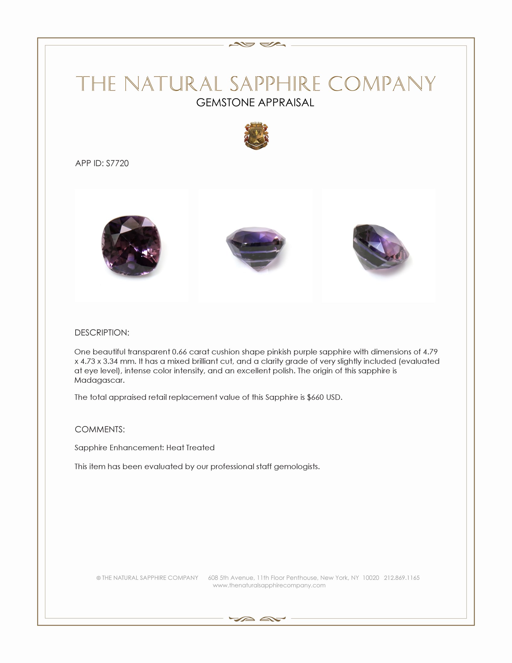 0.66 Ct. Pinkish Purple Sapphire from Madagascar