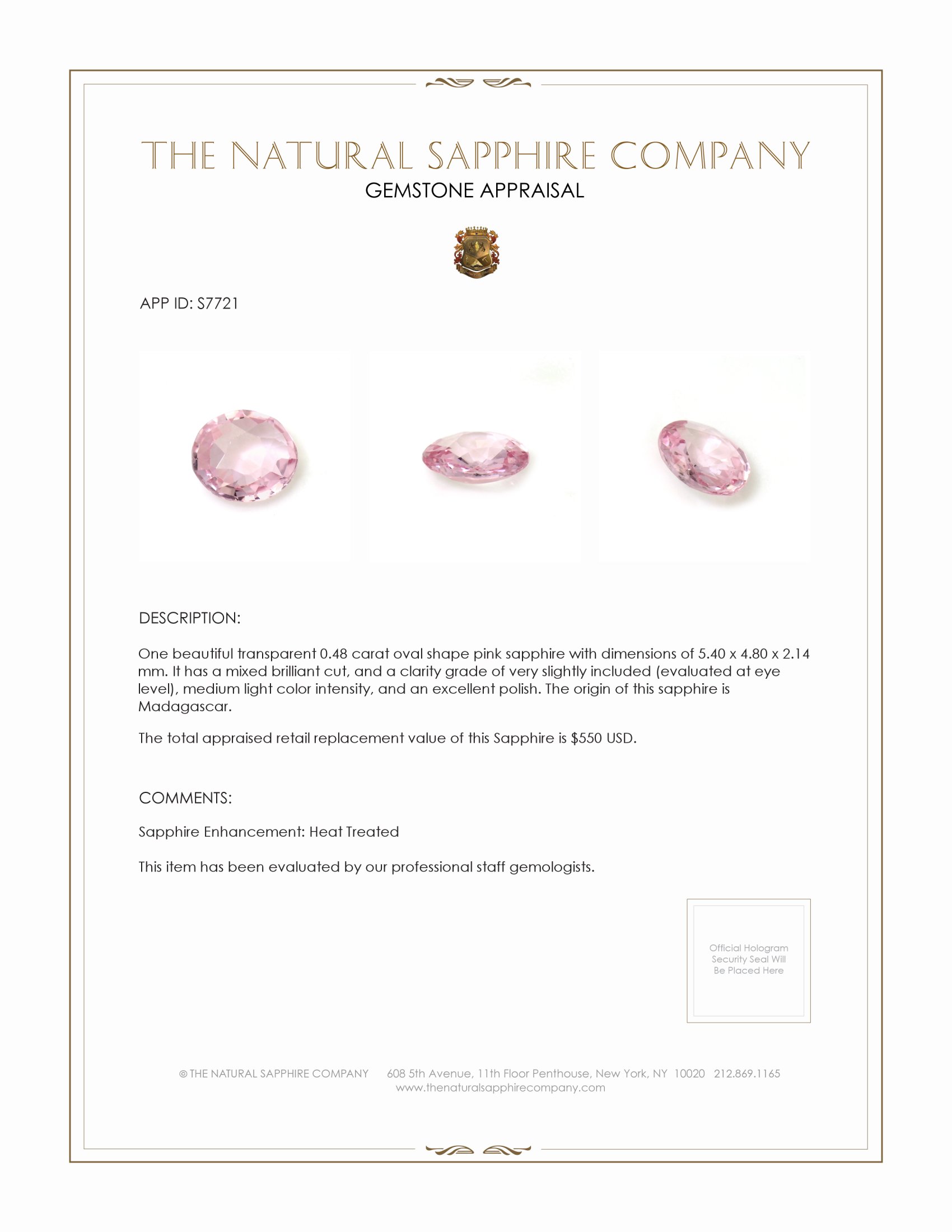 0.48 Ct. Pink Sapphire from Madagascar