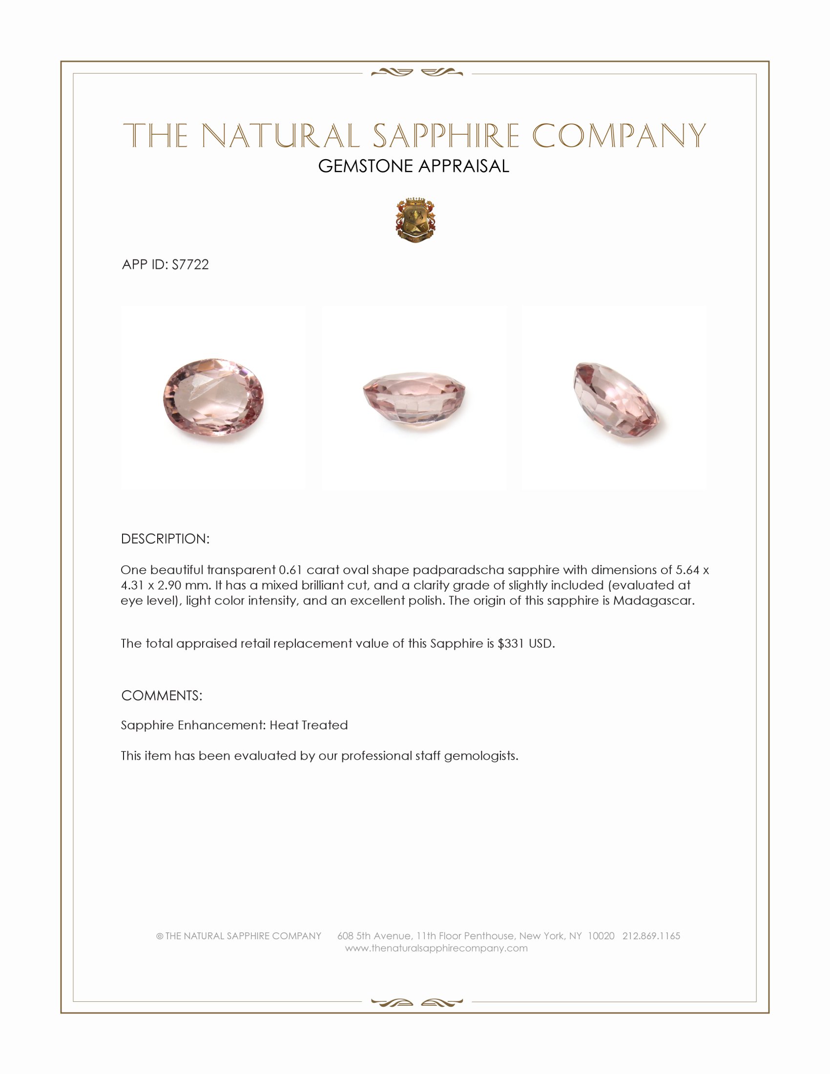 0.61 Ct. Padparadscha Sapphire from Madagascar