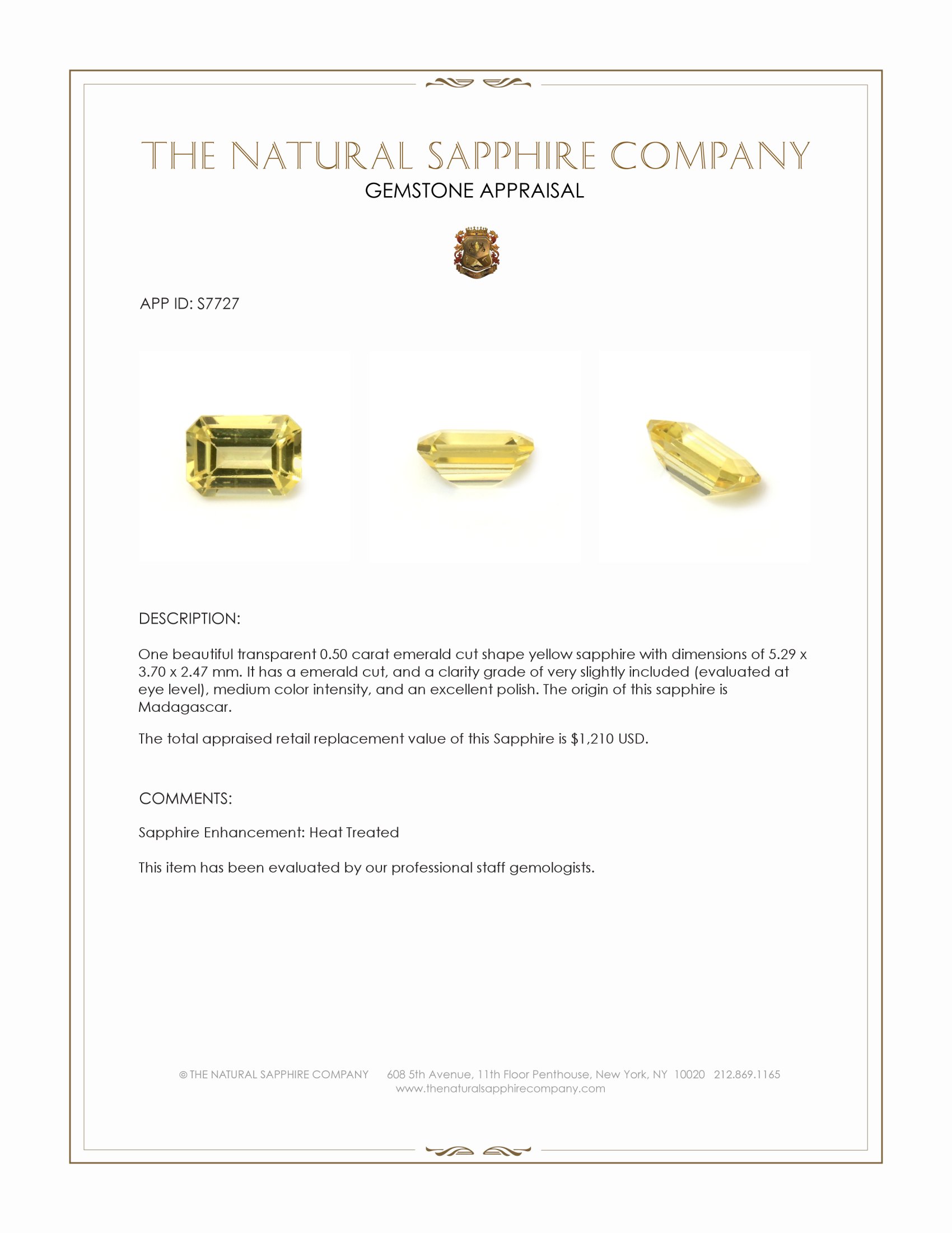 0.50 Ct. Yellow Sapphire from Madagascar