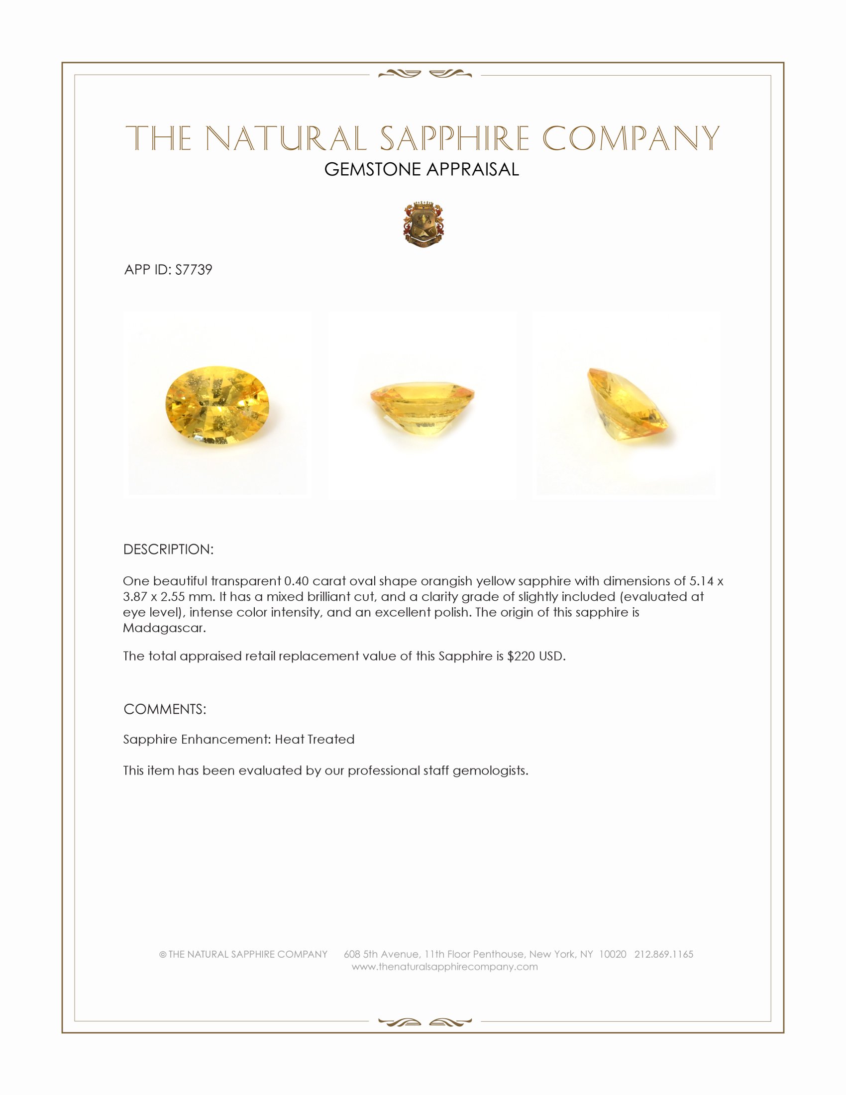 0.40 Ct. Orangish Yellow Sapphire from Madagascar