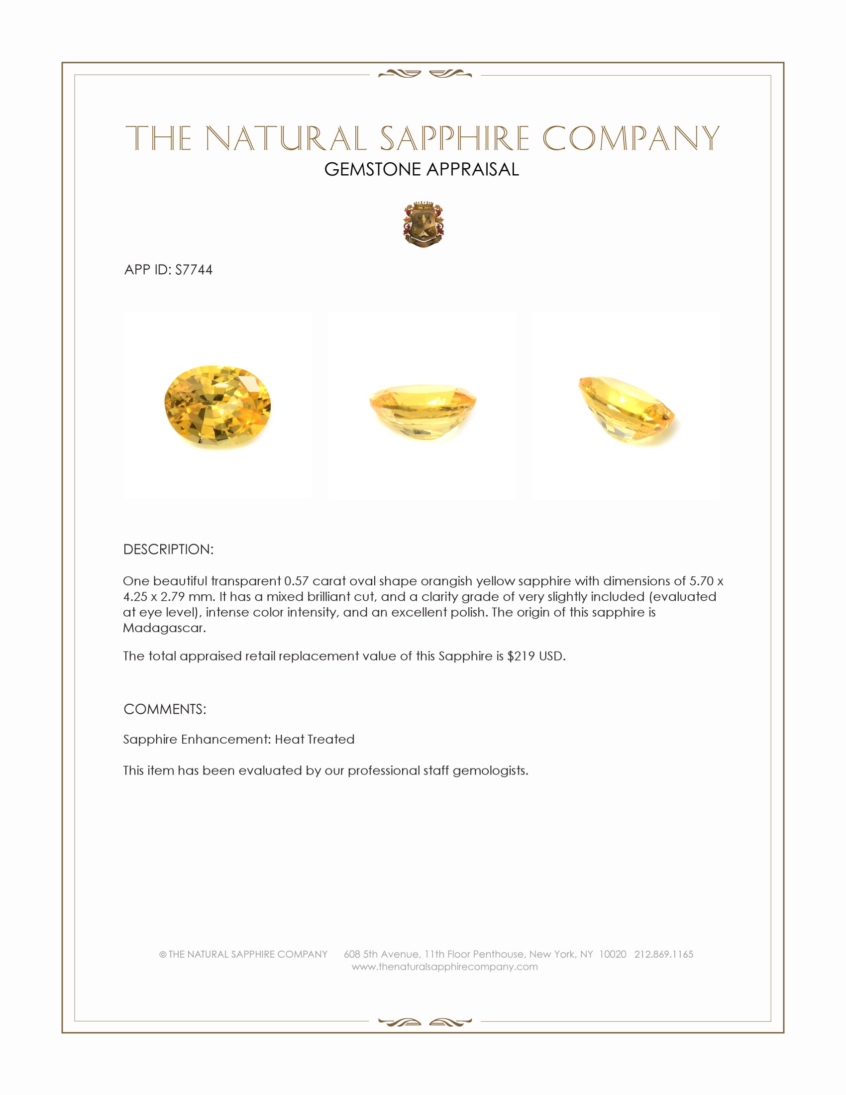 0.57 Ct. Orangish Yellow Sapphire from Madagascar