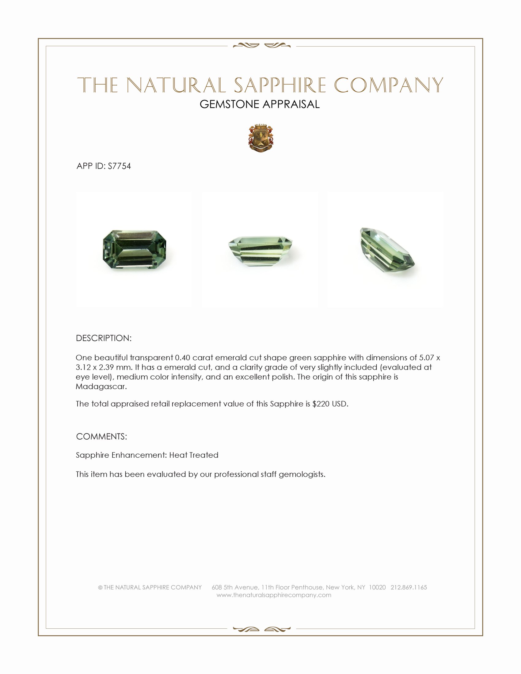 0.40 Ct. Green Sapphire from Madagascar
