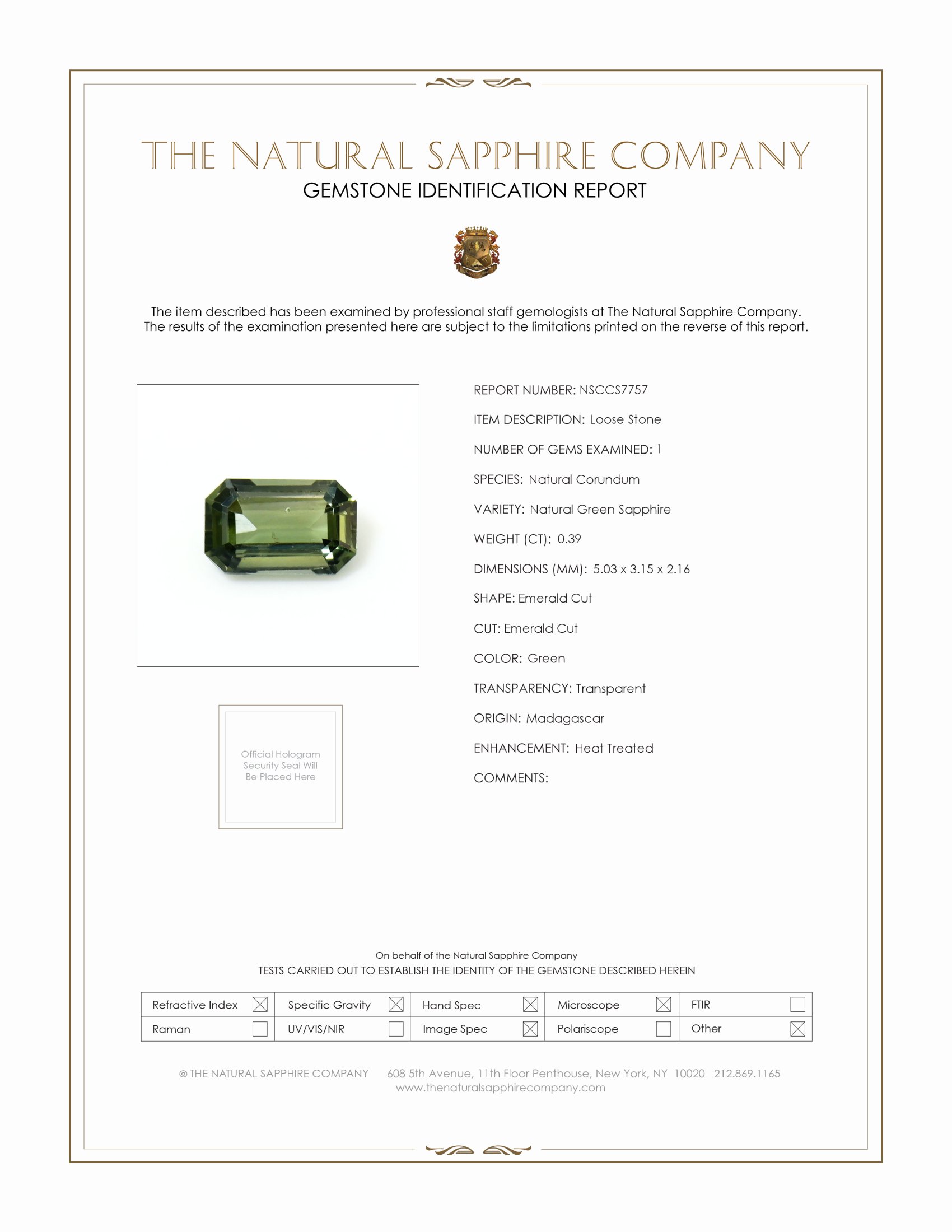 0.39 Ct. Green Sapphire from Madagascar