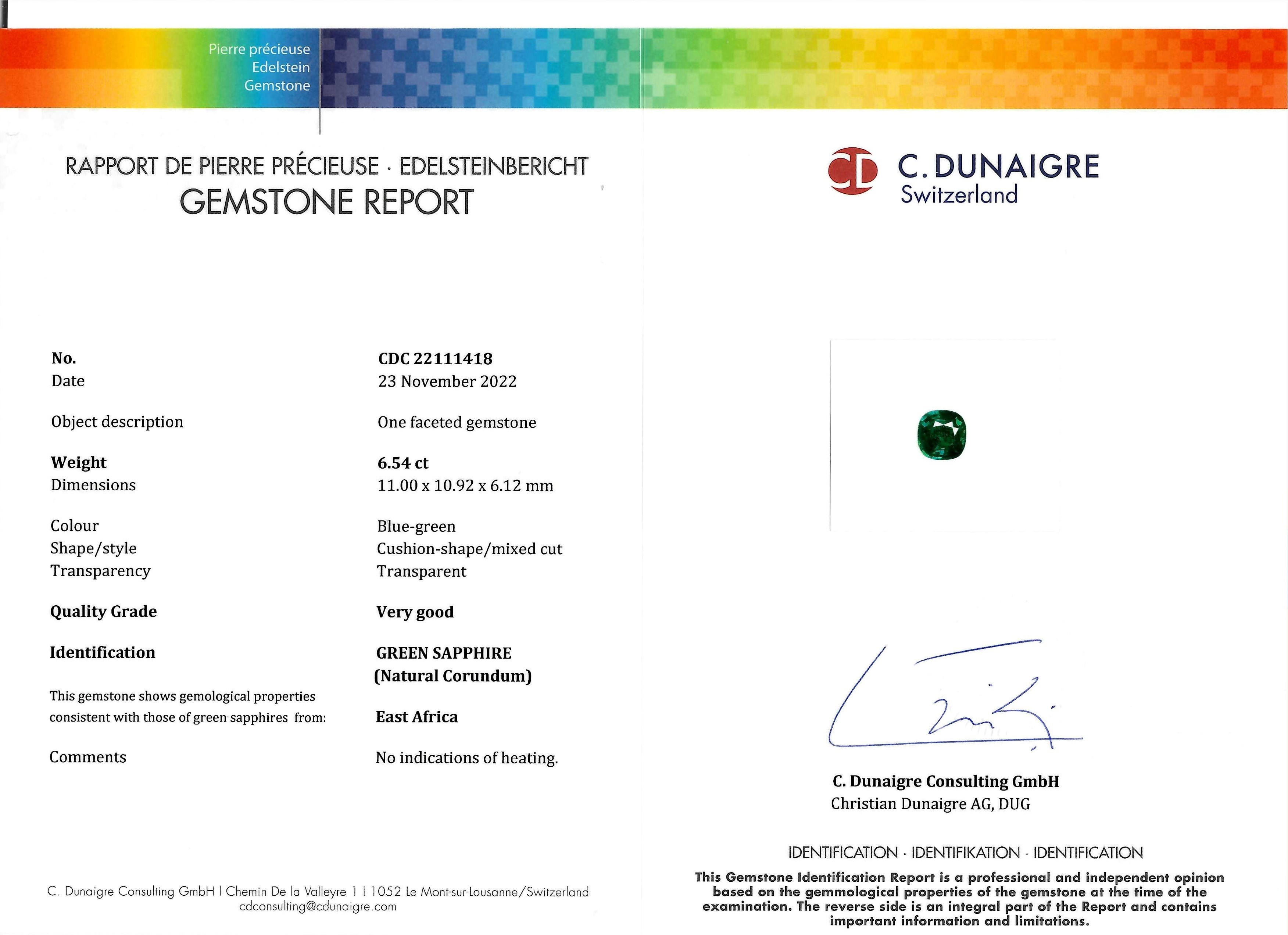 6.54 Ct. Bluish Green Sapphire from East Africa